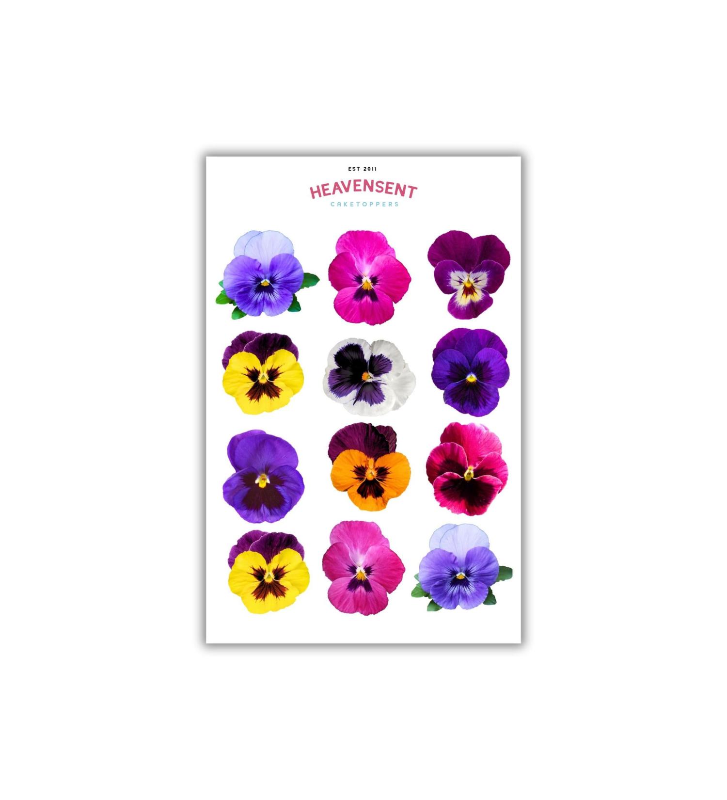 Cake Topper Edible 24 Pansies Flowers Pre-cut Premium Thick Sweet Wafer Card Standing Cupcake Toppers Birthday Party Cake Decorations