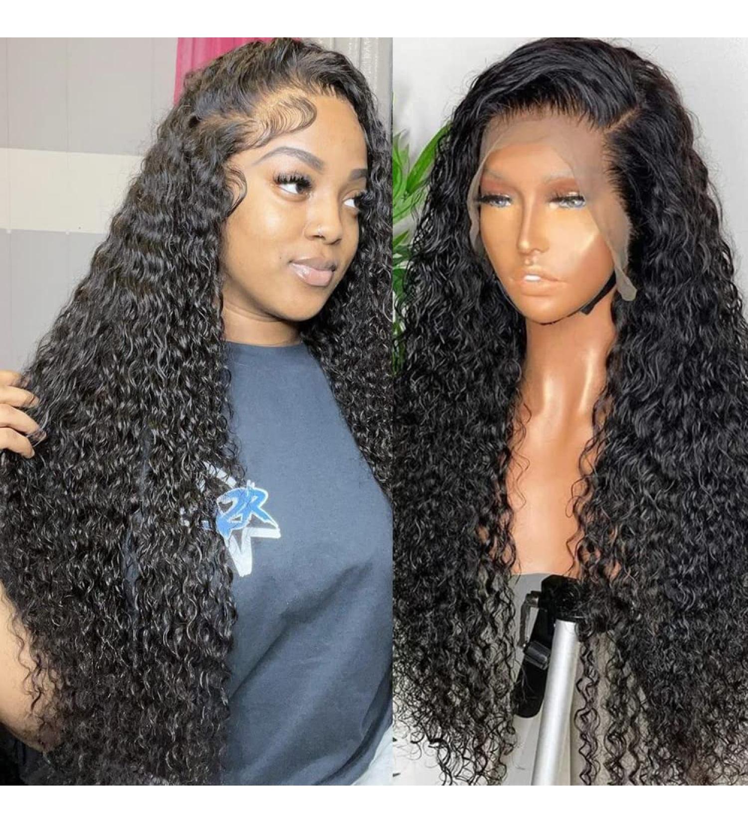 Momaksa Water Wave Brazilian Human Hair Lace Front Wig 22 Inch - 150% Density Natural Black Color - Pre Plucked HD Transparent Lace Frontal Wig for Women - Buy Online on GoSupps.com