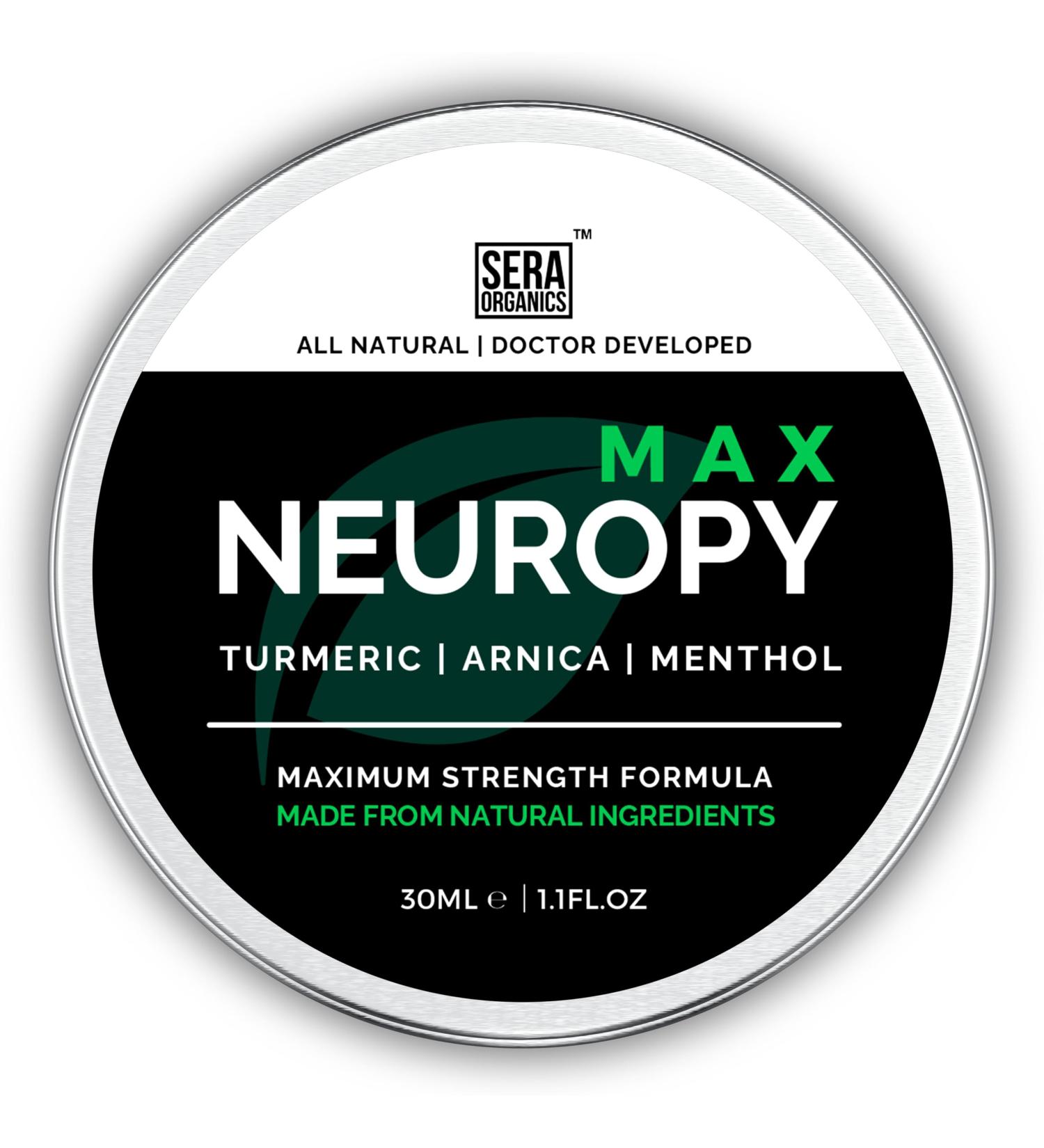 Neuropy Neuropathy Cream Max Strength Balm with Turmeric Menthol & Arnica Doctor - Relief for Feet Hands Legs Toes by Sera Organics (30g)