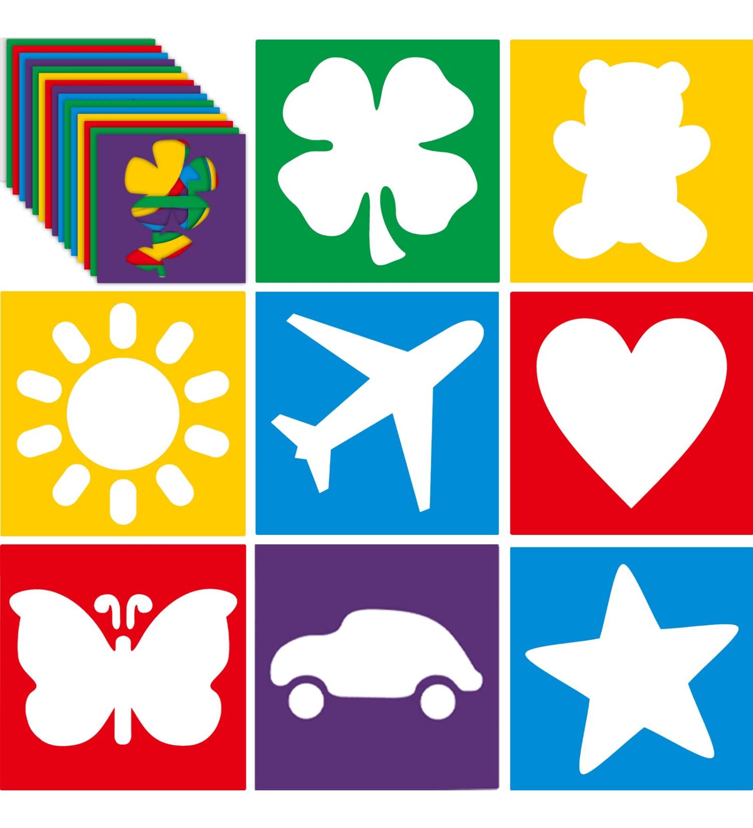 24 Piece Primary Style Kids Stencils Set - Large Washable Geometric and Garden Themed Templates for Drawing - Ideal for Kids, Toddlers, Preschoolers - Buy Online on GoSupps.com