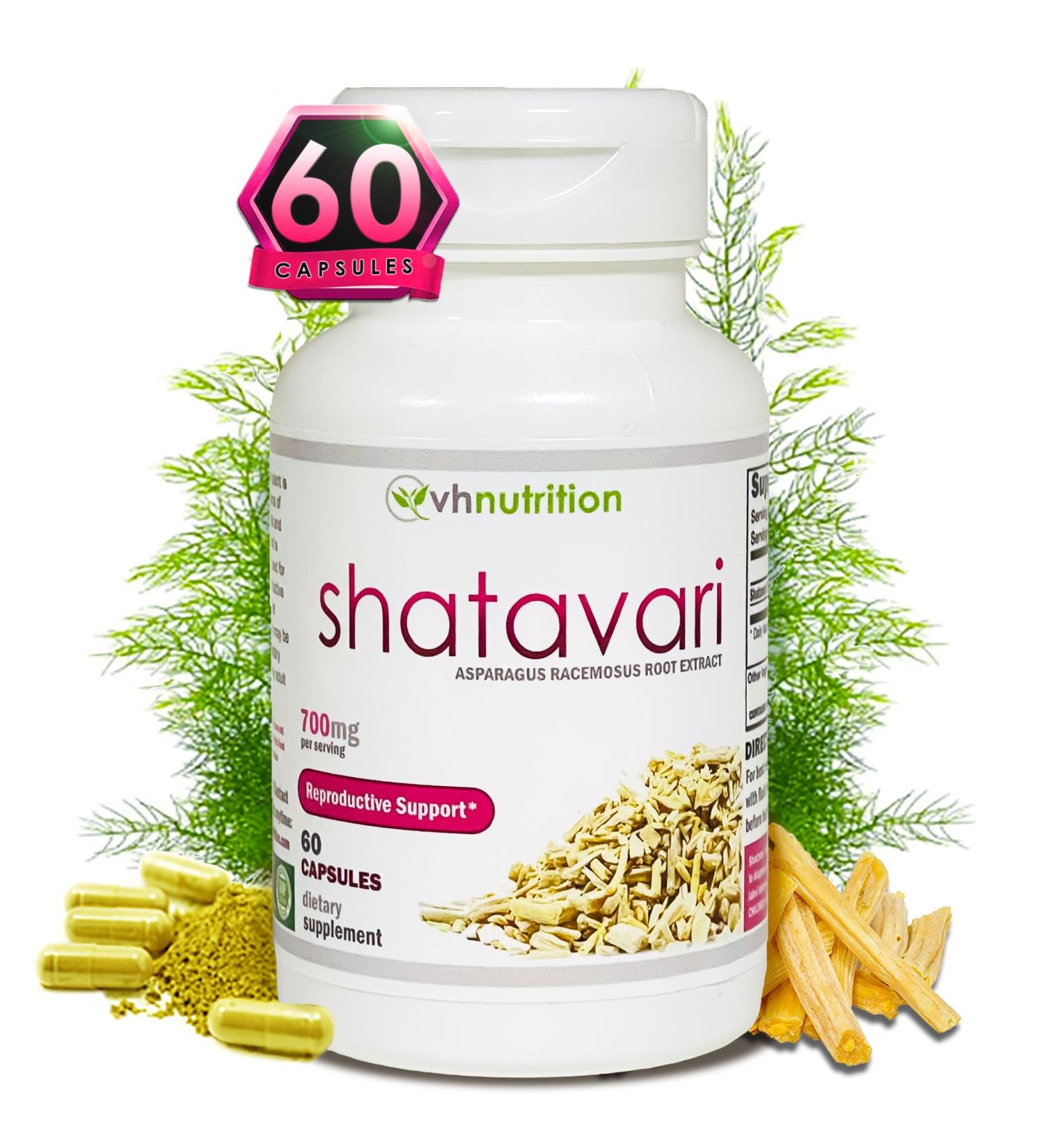 VH Nutrition Shatavari Capsules - 700mg Asparagus Racemosus Extract - Female Vitality & Rejuvenation - Natural Estrogen Balance - 60 Capsules - Buy Online on GoSupps.com