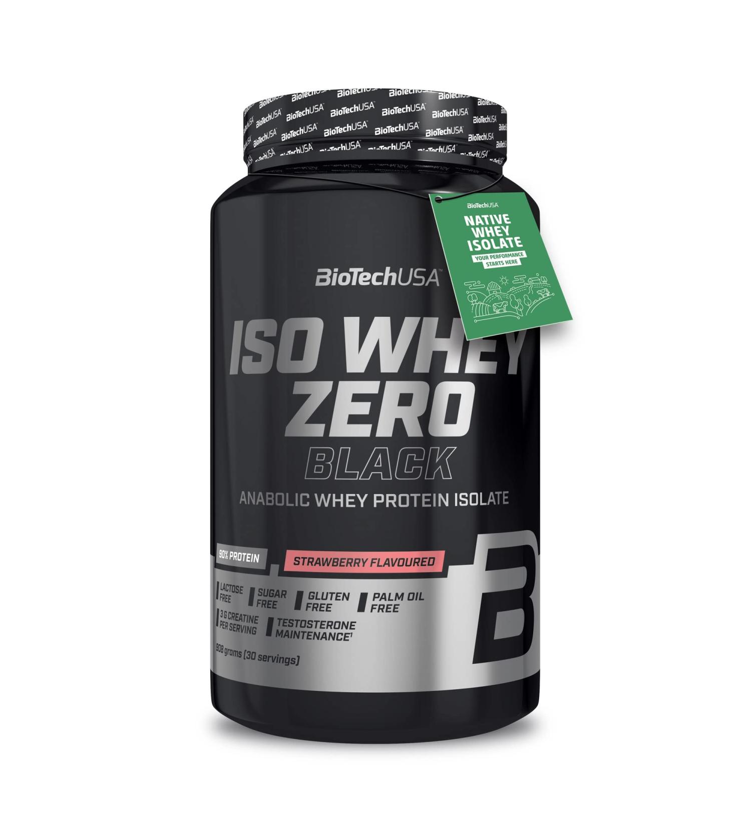 BioTechUSA Iso Whey Zero Black | Premium Protein with Creatine Zinc Vitamin B3 & Amino Acids | 90% Protein | Sugar Free Lactose Free Gluten Free 908g Strawberry - Buy Online on GoSupps.com