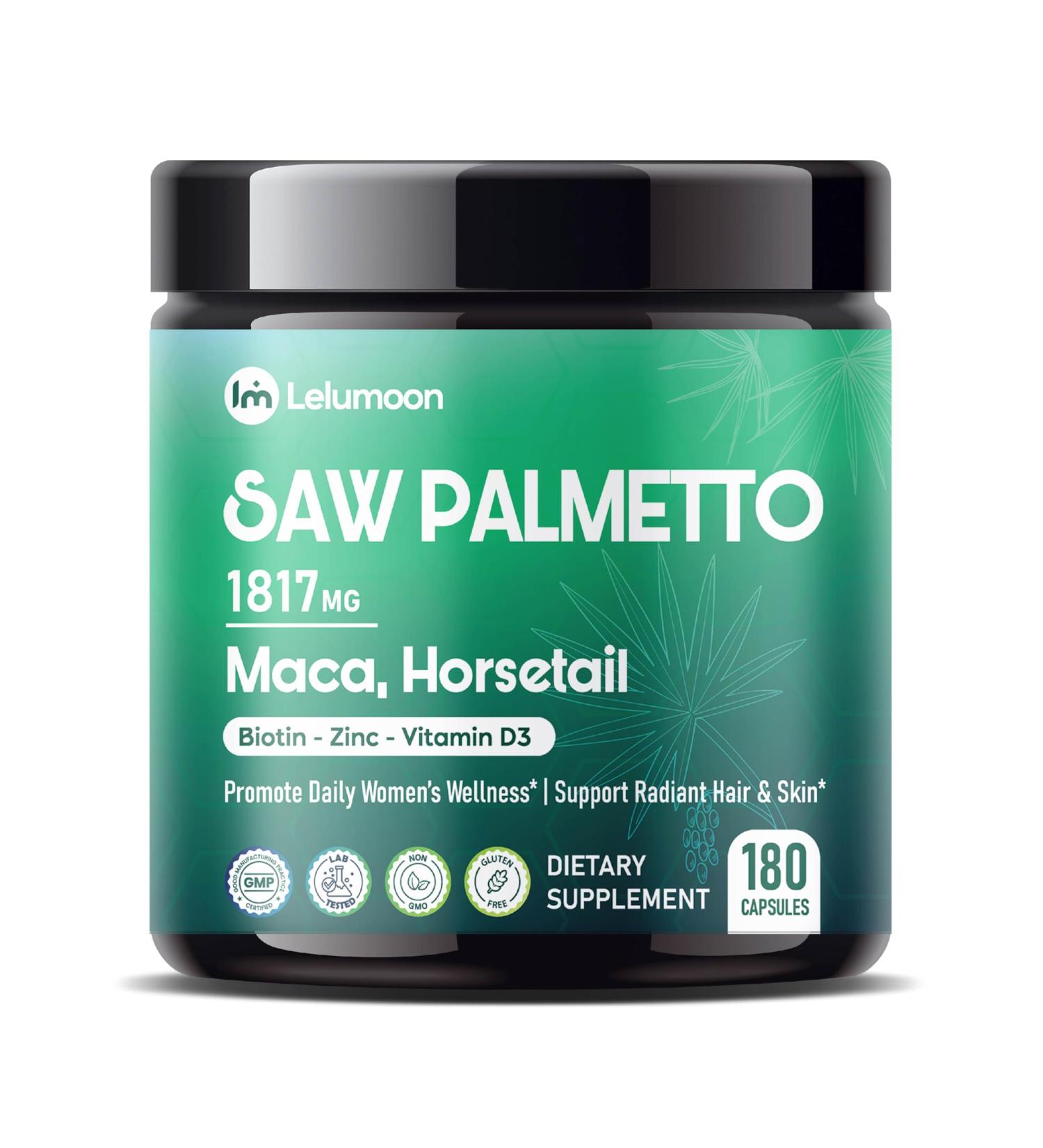 Premium Saw Palmetto 1817 mg with Maca Shatavari Biotin Zinc & Vitamin D3 Supports Women s Wellness Hair & Skin Health 180 Capsules 180 count (pack of 1) - Buy Online on GoSupps.com