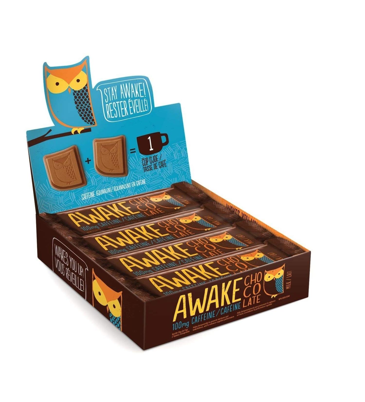 Awake Caffeinated Chocolate Bars - 12 Pack (Milk Chocolate) - Buy Online on GoSupps.com