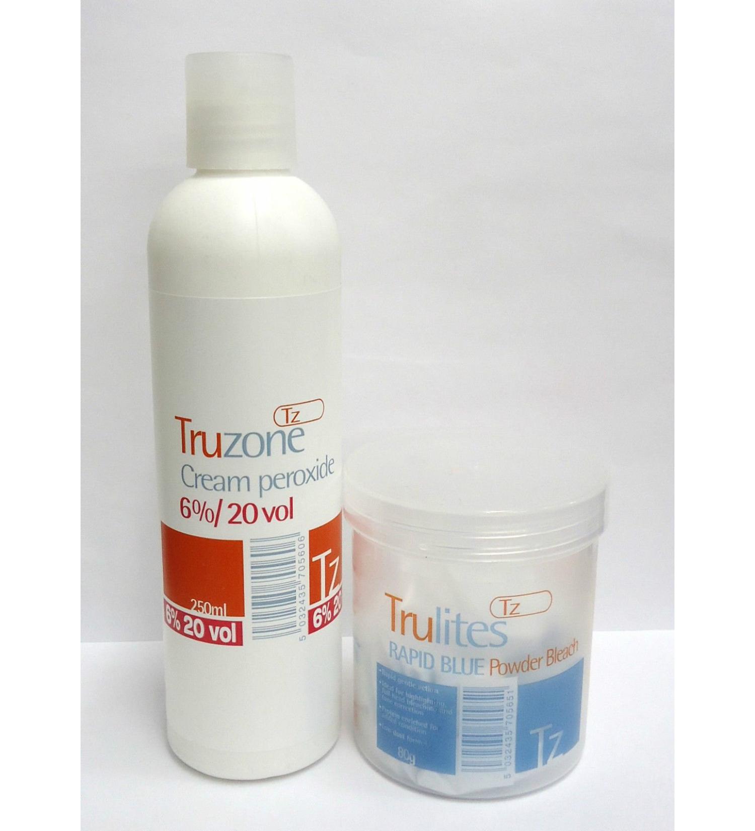 SETS OF TRUZONE CREAM PEROXIDE 6% (20 vol) 250ML & RAPID BLUE HAIR BLEACH 80GM+BRUSH+BOWL by Truzone