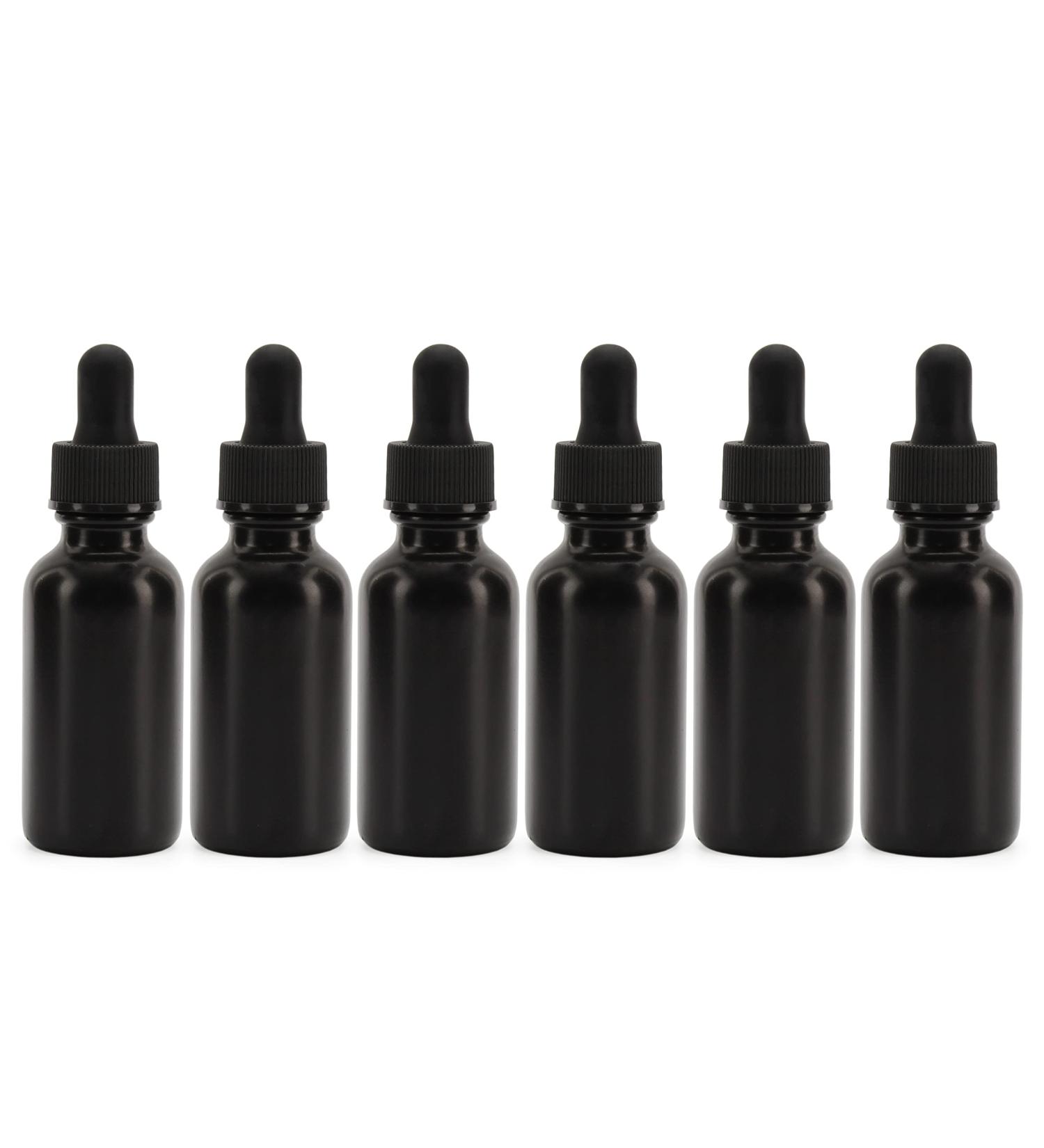 6 Pack 1oz Black Glass UV Resistant Eye Dropper Bottles for Essential Oils - UV Safe and Perfect for Aromatherapy - Buy Online on GoSupps.com