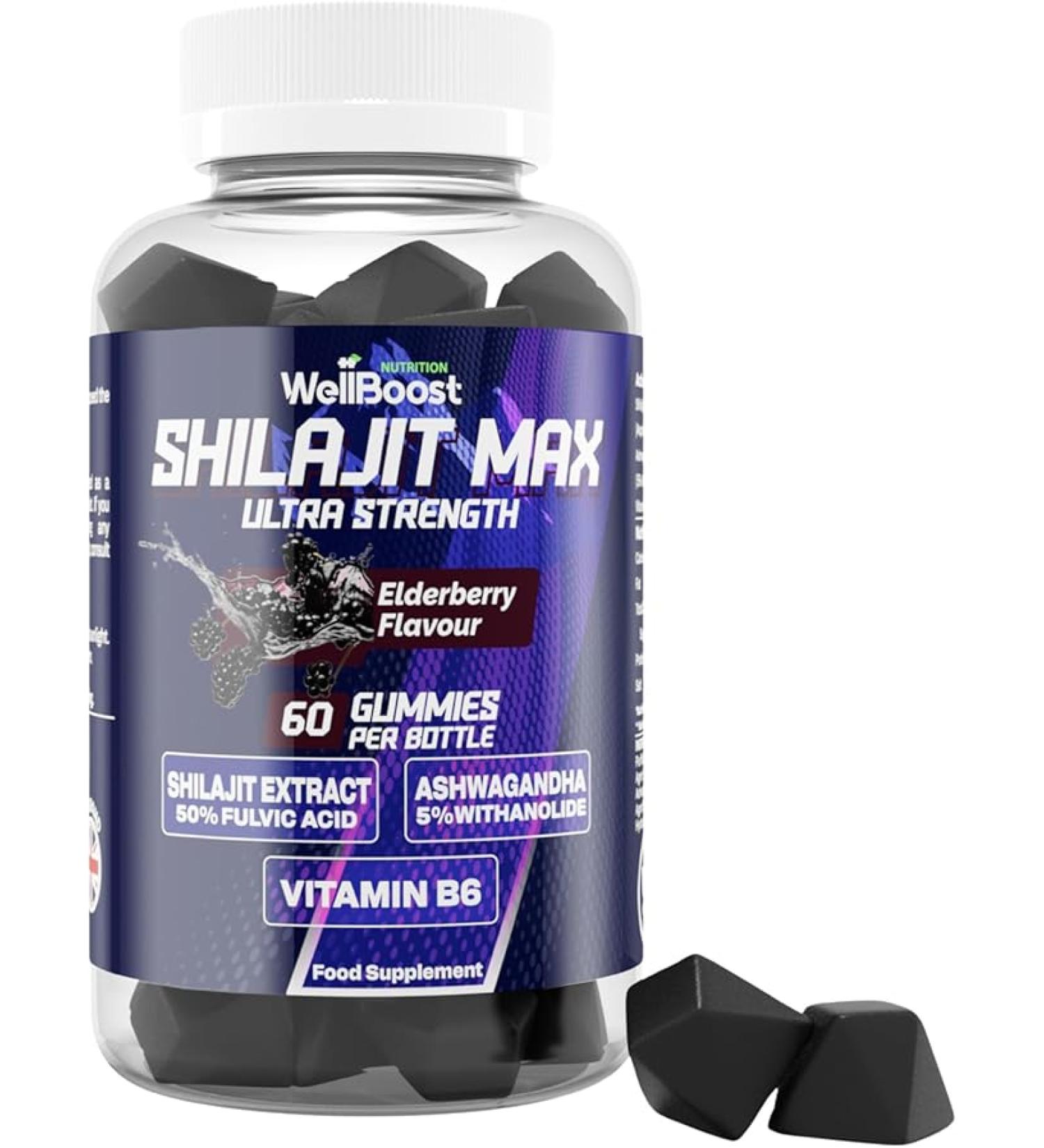 Shilajit Max Strength Gummies, 1000mg Shilajit Extract, 1000mg Tyrosine, 1000mg VIT C and 350mg Magnesium, Vegan Sugar Free with BlackBerry Flavour - Buy Online on GoSupps.com