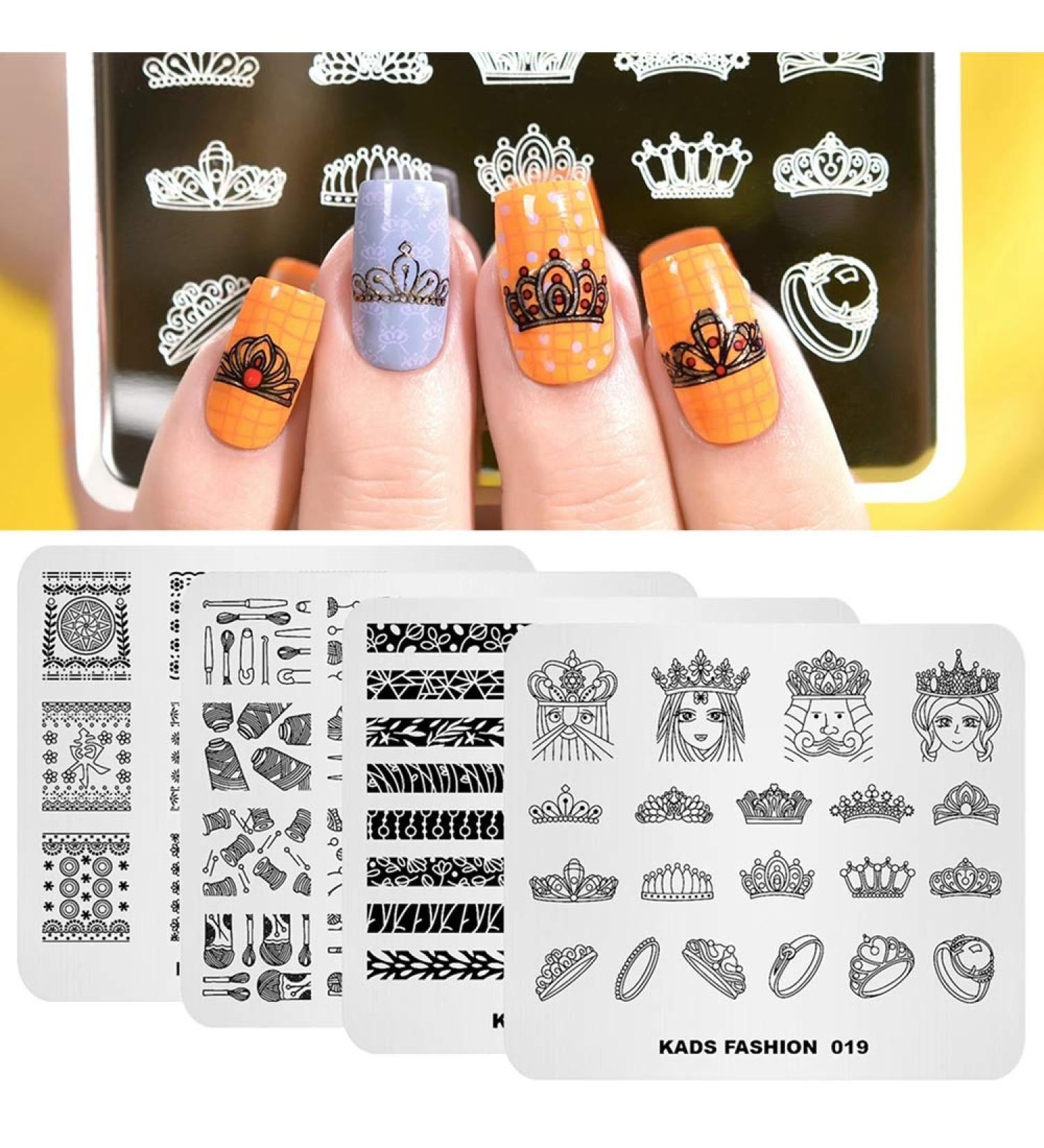 4-Piece Nail Stamping Plate Set - Imperial Crown & Chinese Mahjong - DIY Nail Art Stencils for Manicure - Buy Online on GoSupps.com