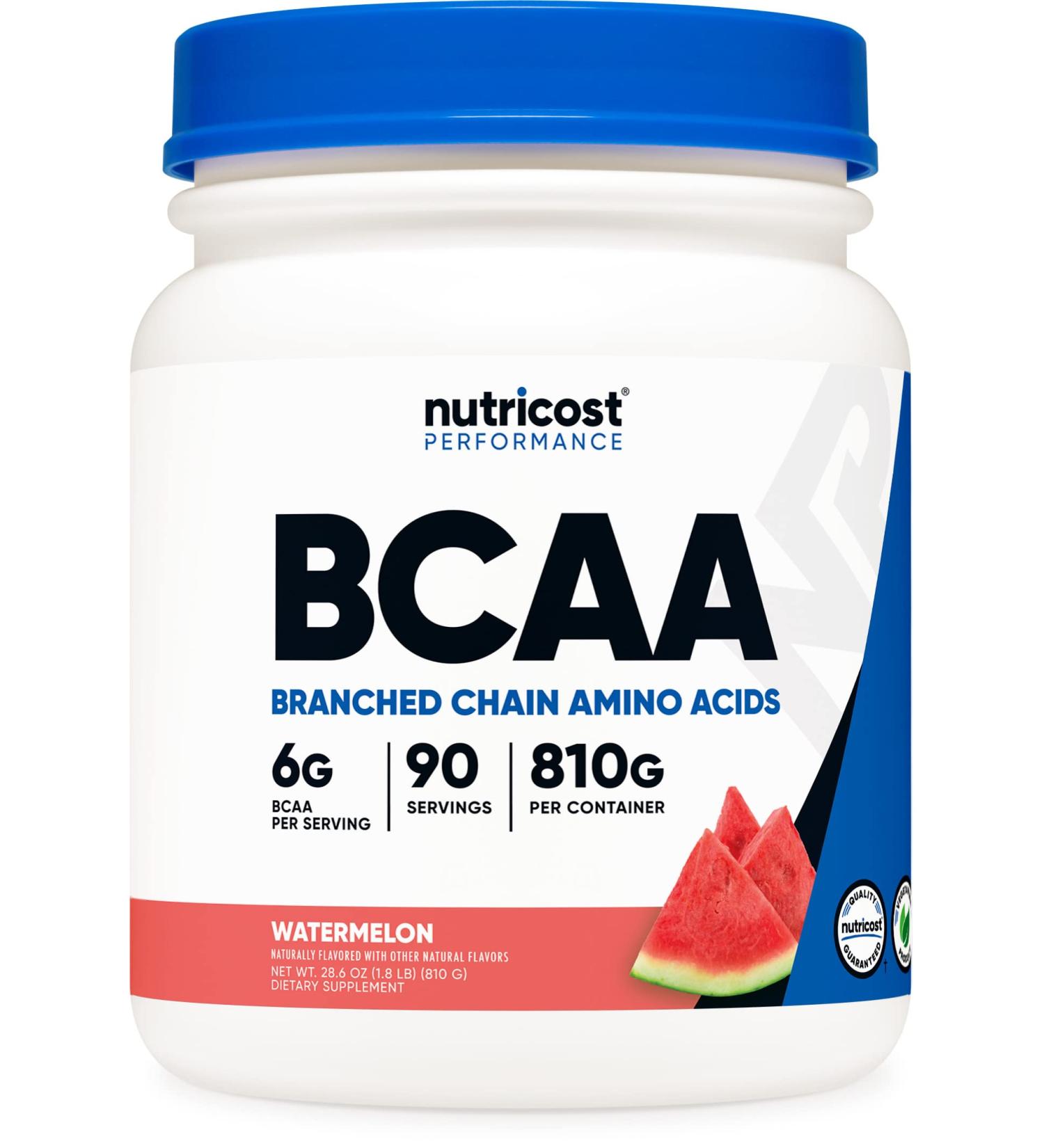 Nutricost BCAA Powder - Watermelon Flavor 90 Servings | Optimal 2:1:1 Ratio for Muscle Recovery & Performance - Buy Online on GoSupps.com