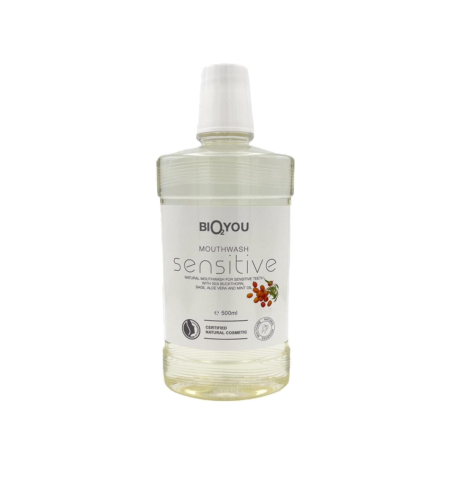 Bio2You Sensitive Teeth Mouthwash - Soothes Gums with Peppermint Oil & Aloe | 500ml - International Shipping Available - Buy Online on GoSupps.com