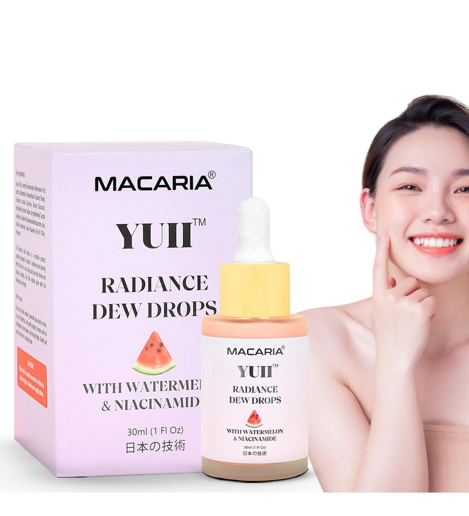  MACARIA YUII Dew Drops Watermelon Glow Facial Serum Glow | Vitamin E + Niacinamide | Helps to Brighten and Clear Skin Even Tone | Paraben Free Cruelty Free (Japanese Recipe) - Buy Online on GoSupps.com
