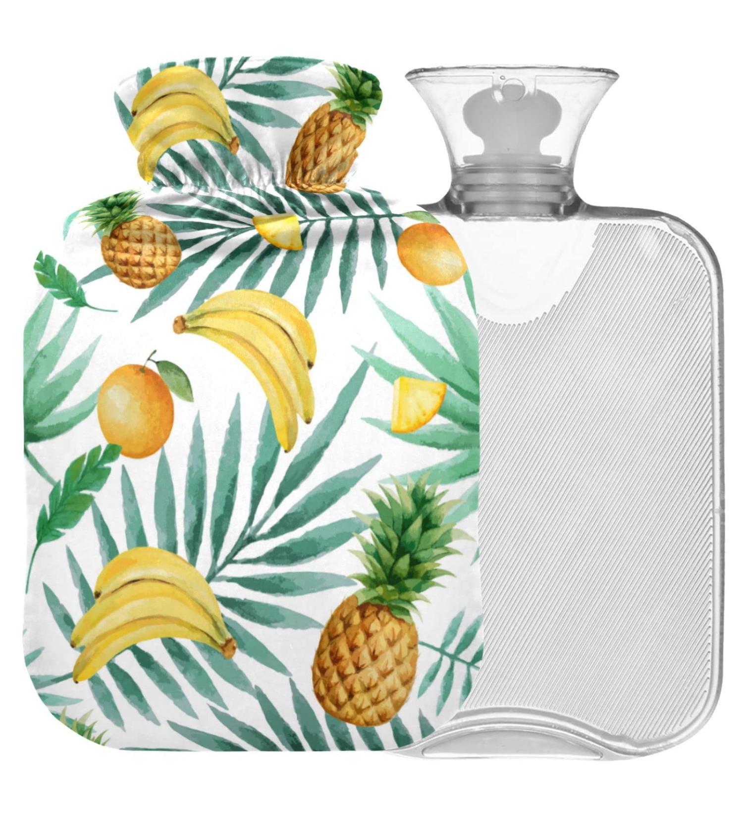 Naanle Palm Leaf Banana Pineapple Bottle | 1L Transparent Hot Water Bottle for Pain Relief & Therapy | Ideal for Bed Hand & Feet Warmth - Buy Online on GoSupps.com