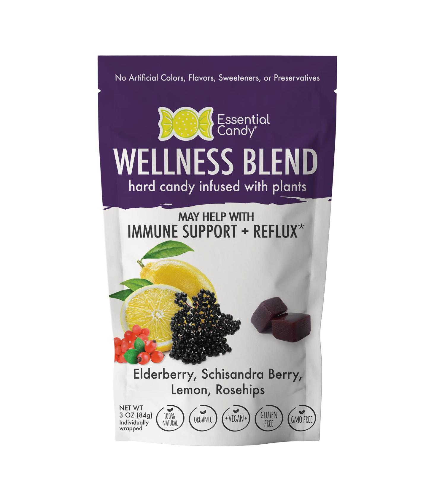 Organic Wellness Blend Hard Candy - Elderberry Schisandra Berry Lemon Rosehips - Immune Support & Reflux Relief - 24 Count - All-Natural, Gluten-Free, Non-GMO, Vegan - Buy Online on GoSupps.com