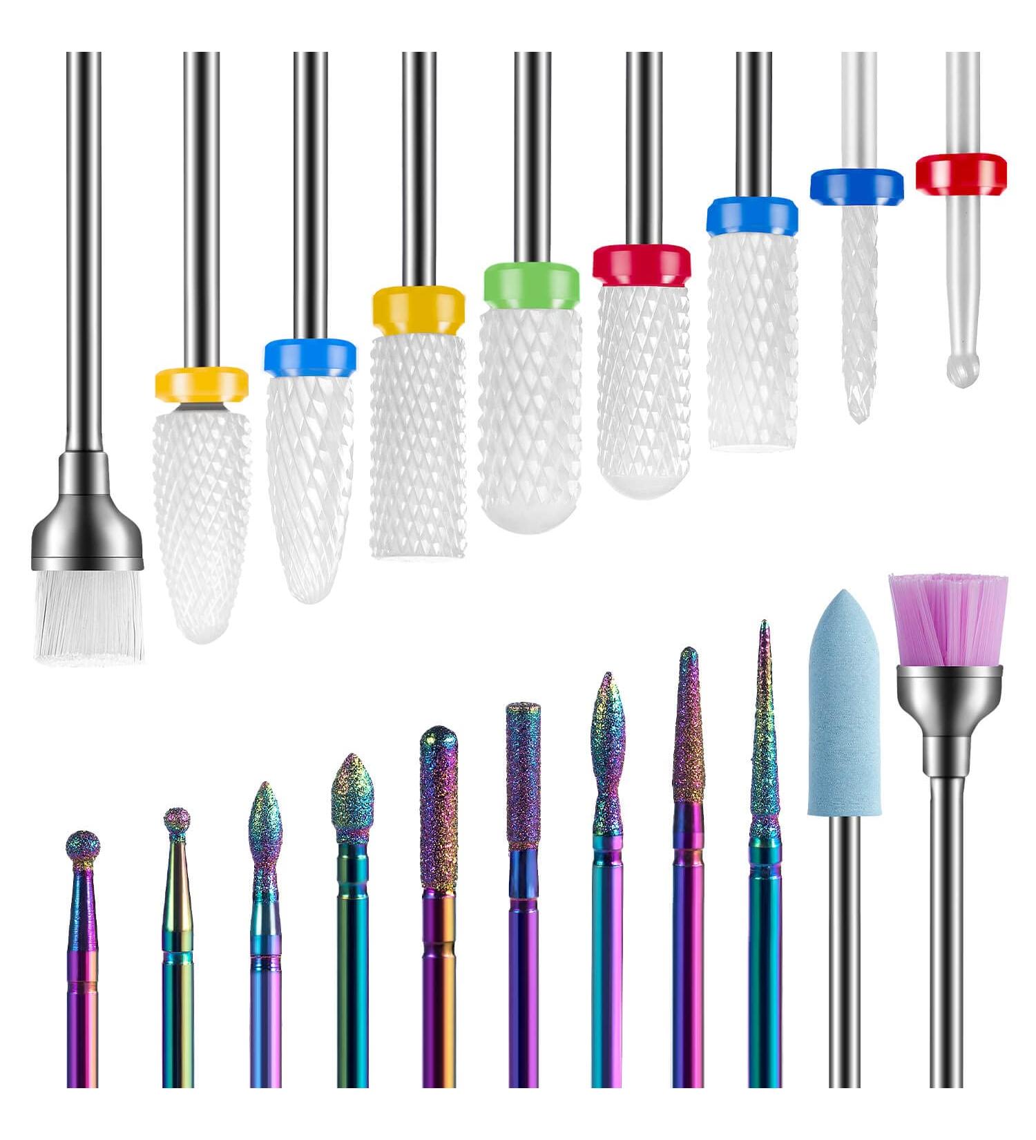 20Pcs Professional Diamond Carbide and Ceramic Nail Drill Bits Set for Acrylic Gel Nails - 3/32 Inch Nail Drill Bits for E-File - Home Salon Essential - Buy Online on GoSupps.com