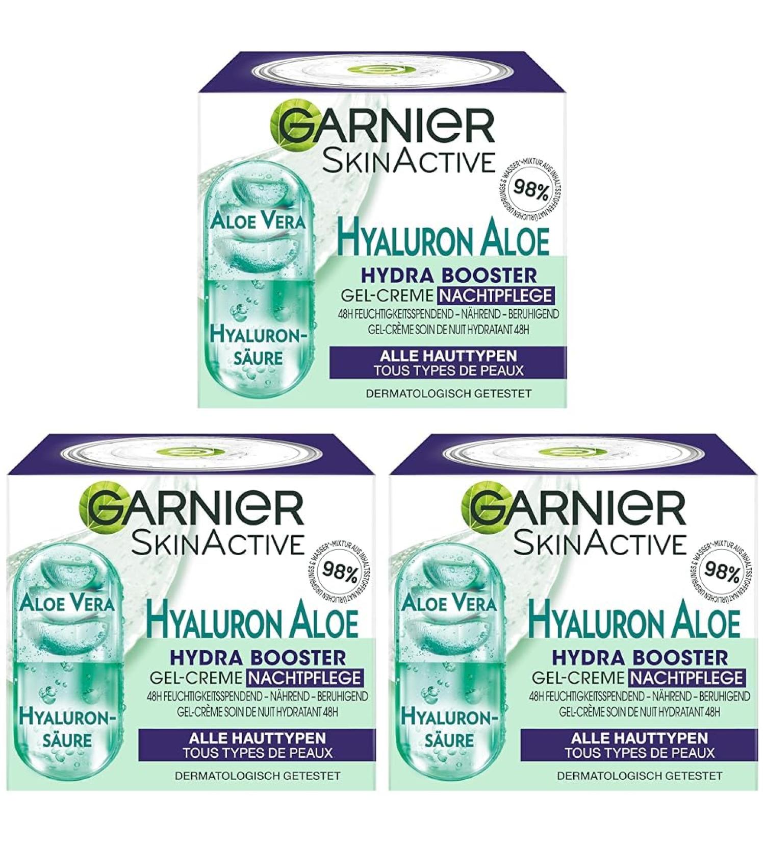Garnier Hyaluron Aloe Hydra Booster Gel-Cream Night Care - Moisturizing & Refreshing 50ml (Pack of 3) - International Shipping Available - Buy Online on GoSupps.com