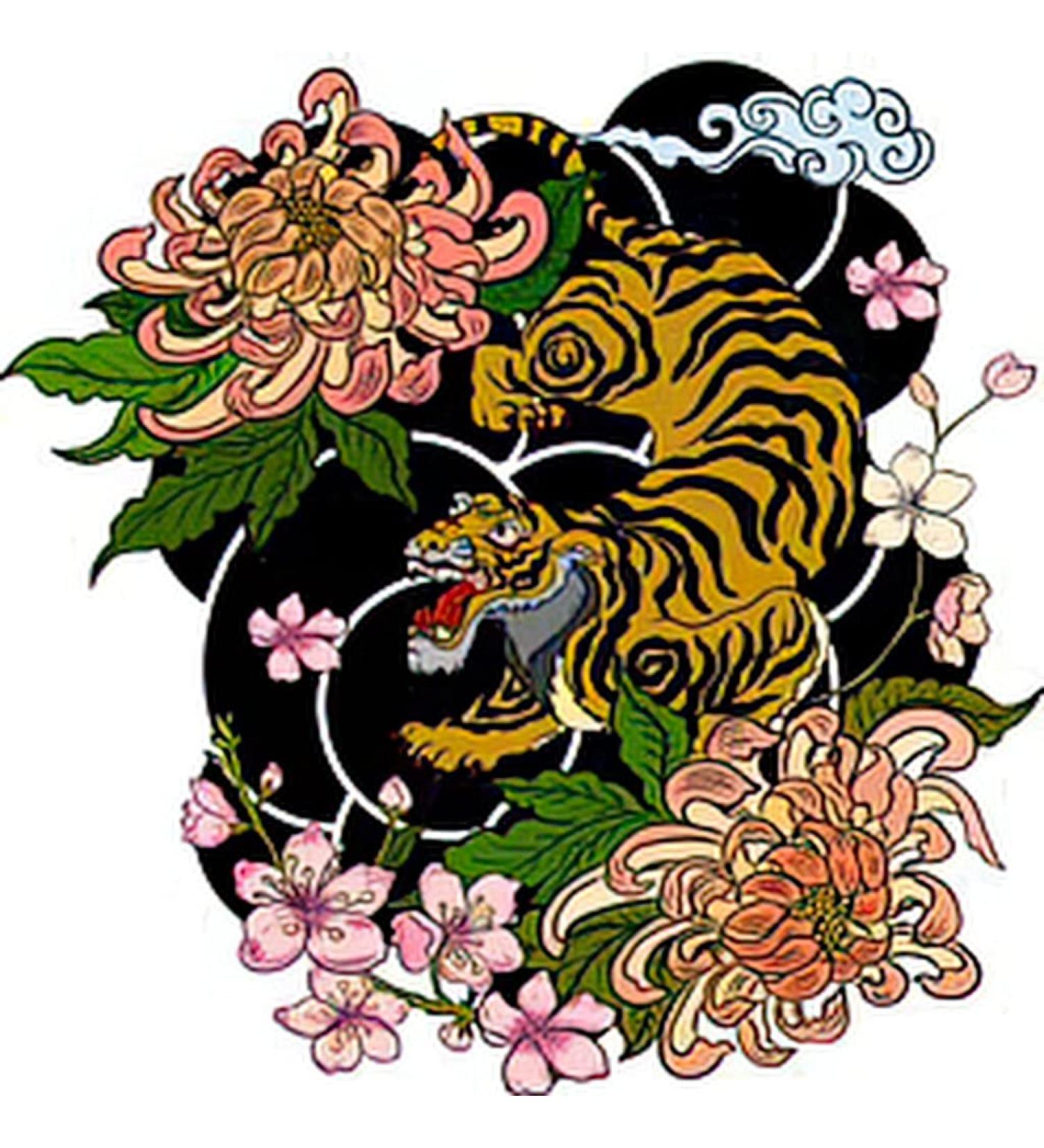Japanese Tiger and Traditional Peony Temporary Tattoos - 6 Sheets, Fake Tattoos for Men and Women - Neck, Arm, Chest - 3.7 x 3.7 Inch - Buy Online on GoSupps.com