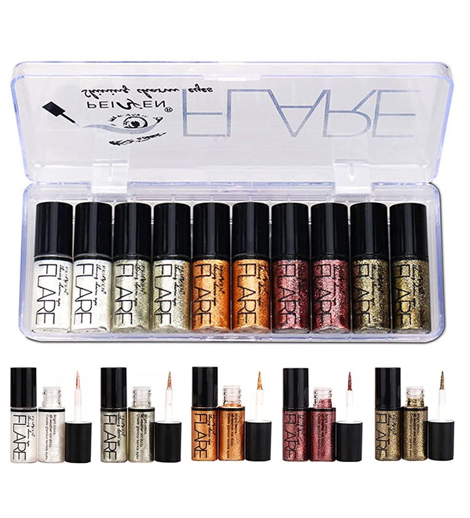 Allbestaye 10PCS Diamond Glitter Eyeliner & Shimmer Metallic Eyeshadow Set - Waterproof Makeup Kit #01 for Stunning Looks - Buy Online on GoSupps.com