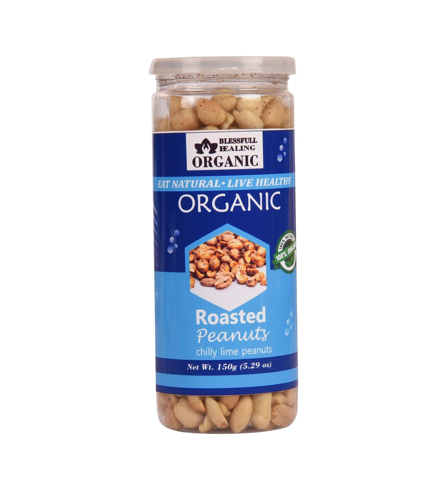 Blessfull Healing Organic Natural Vegan Chilly Lime Roasted Peanuts Crunchy Healthy Snacks 150 Gram - Buy Online on GoSupps.com