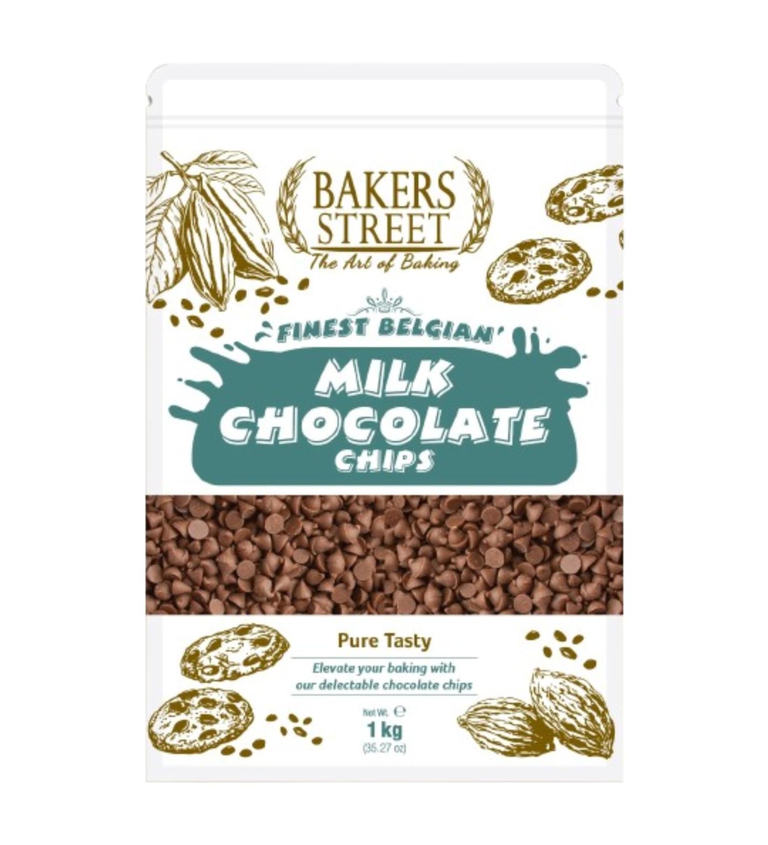 Bakers Street | Finest Belgian | Milk Chocolate Chips 1Kg Bag | Premium Quality | Baking & Desserts | Ideal for Making Cake Muffin and all of the bakings - Buy Online on GoSupps.com