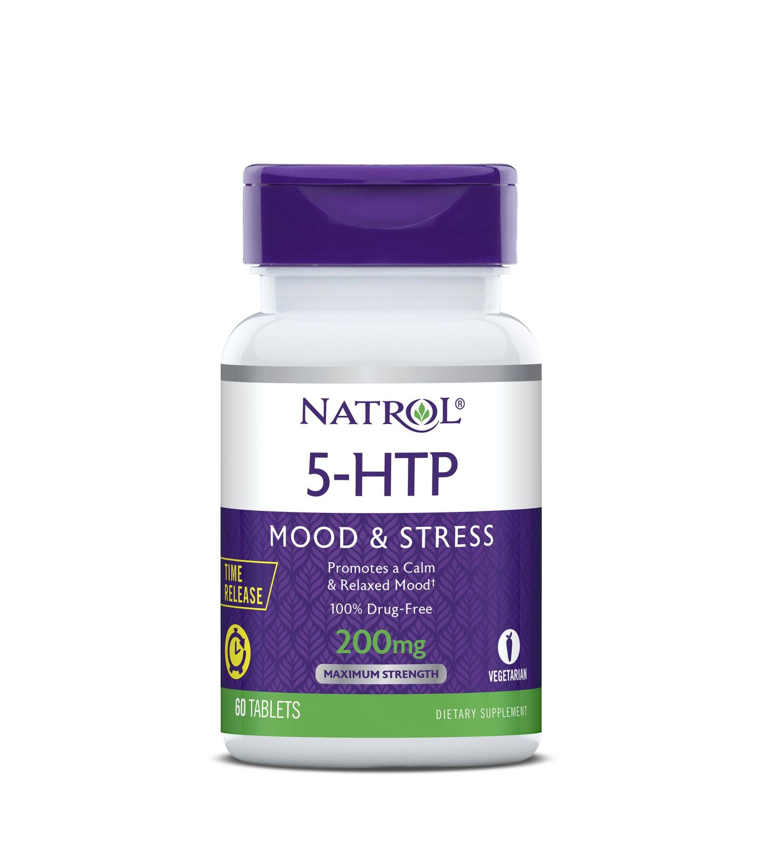 Natrol 5-HTP Time Release Tablets - Promotes Calm & Positive Mood - Drug-Free, Maximum Strength 200mg - 60 Count - Buy Online on GoSupps.com