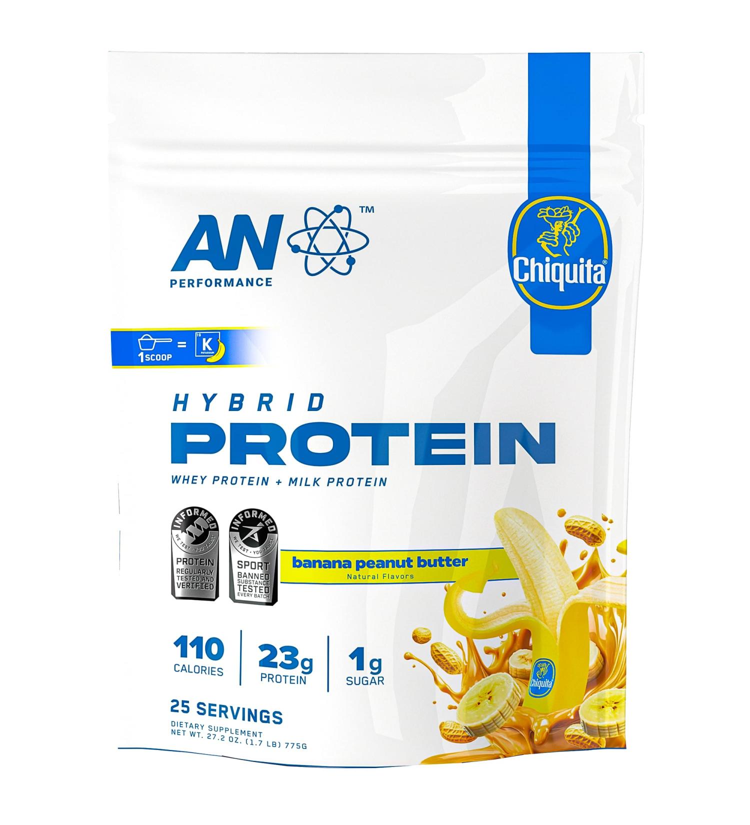 AN Performance Whey Protein Powder | Chiquita Banana Peanut Butter | 23g Protein, 1g Sugar, 100% Whey | Gluten-Free, Low Carb, Low Fat | Keto Friendly | Essential Amino Acids for Muscles | 25 Servings