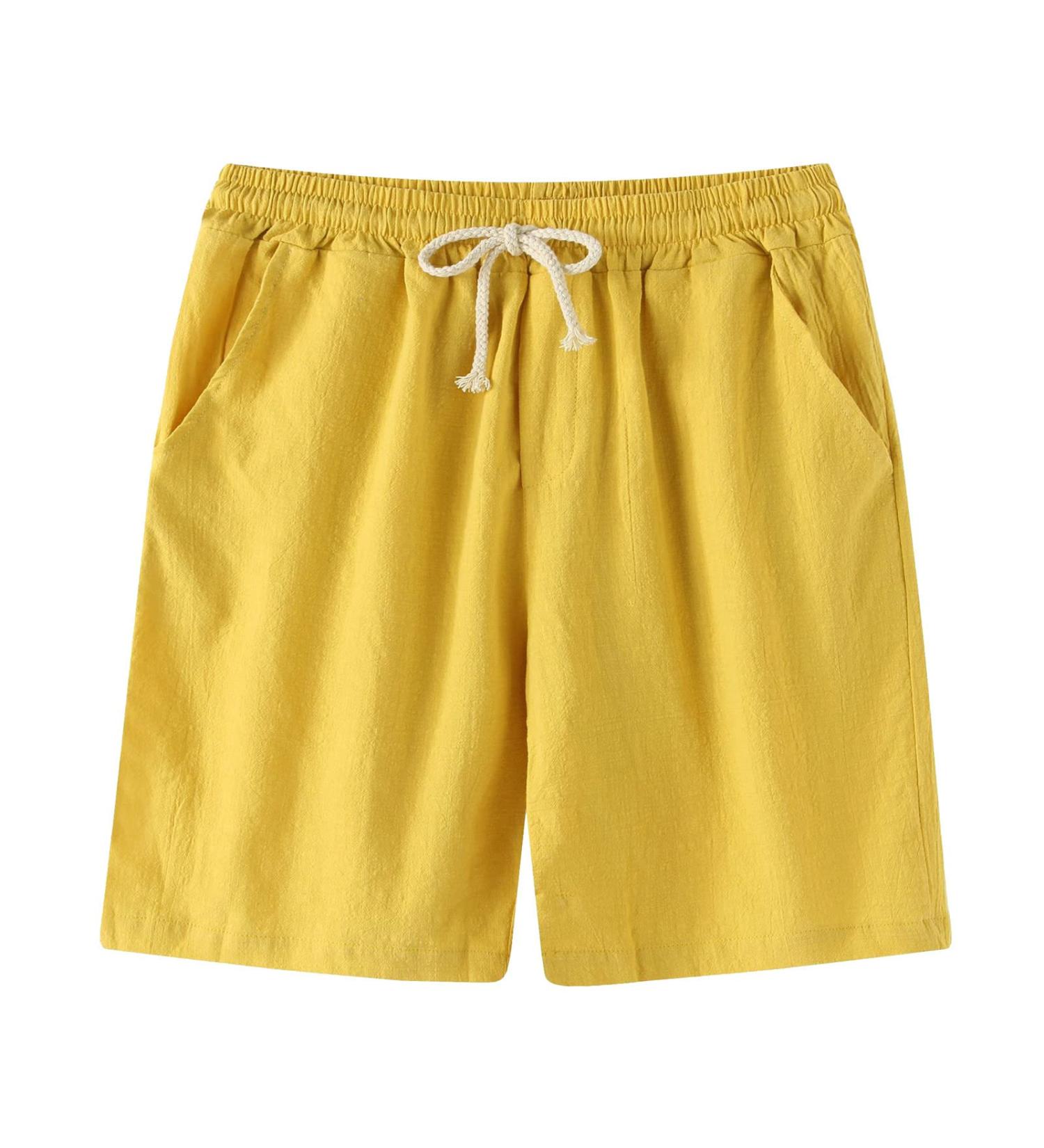 Loyalt Men's Casual Solid Yellow Linen Shorts - Large Size - Buy Online on GoSupps.com