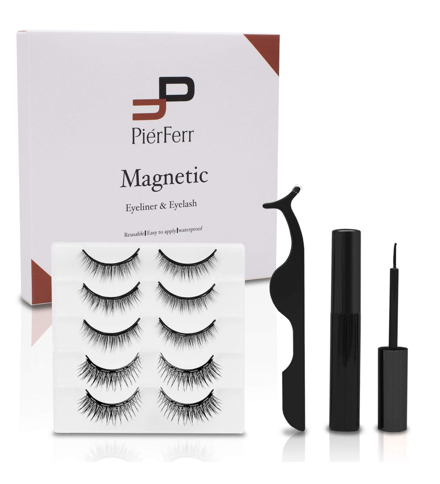 Shop Pierferr Magnetic Eyelashes | 5 Pairs with 2 Eyeliners | Waterproof & Reusable Artificial Lashes for Everyday Use - Buy Online on GoSupps.com