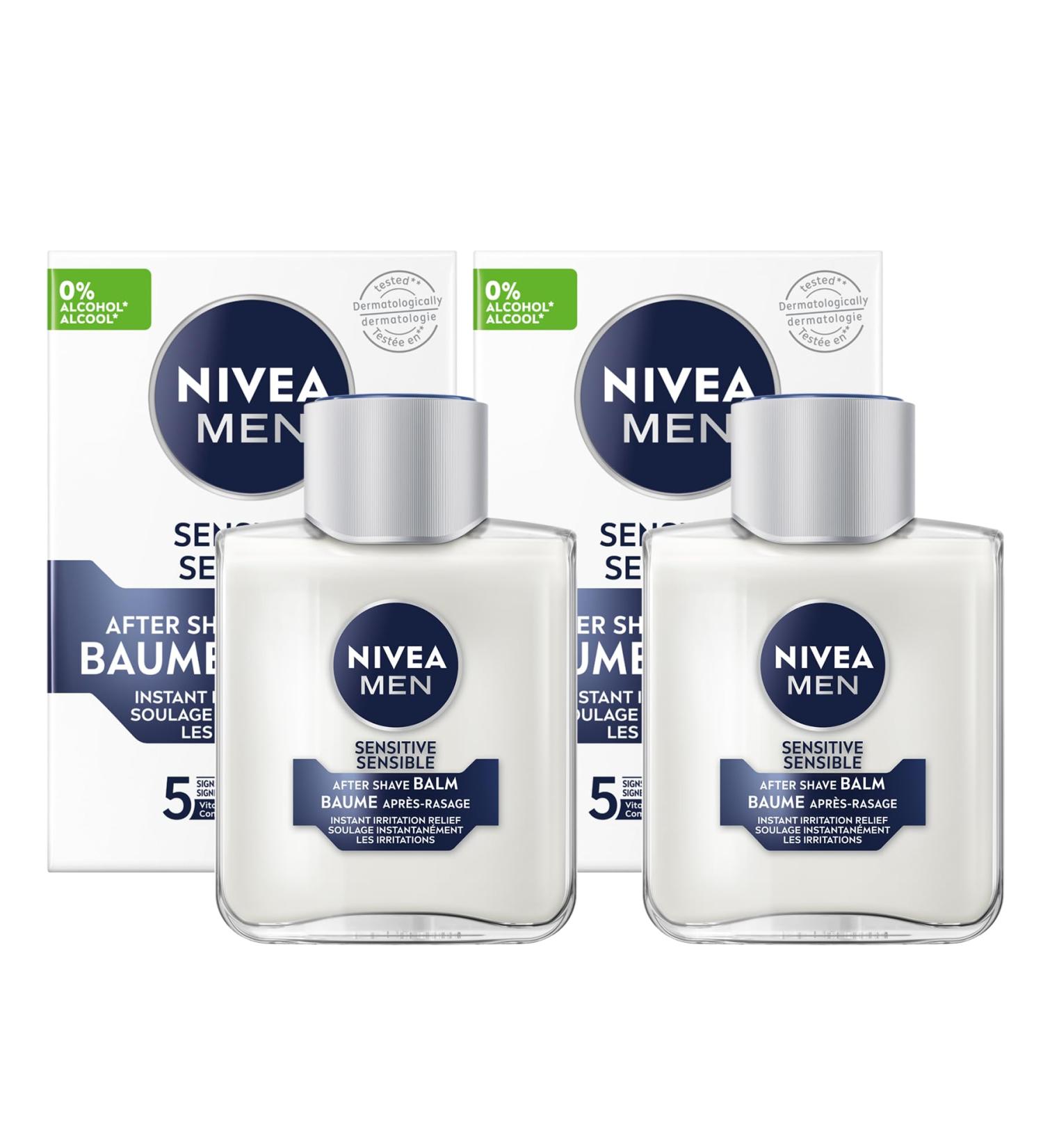 NIVEA MEN Sensitive Skin After Shave Balm After Shave for Men with Sensitive Skin No Drying Alcohol Aftershave Instantly Soothes & Protects Dermatologically-Tested Skin Care 2 x 200 mL - Buy Online on GoSupps.com