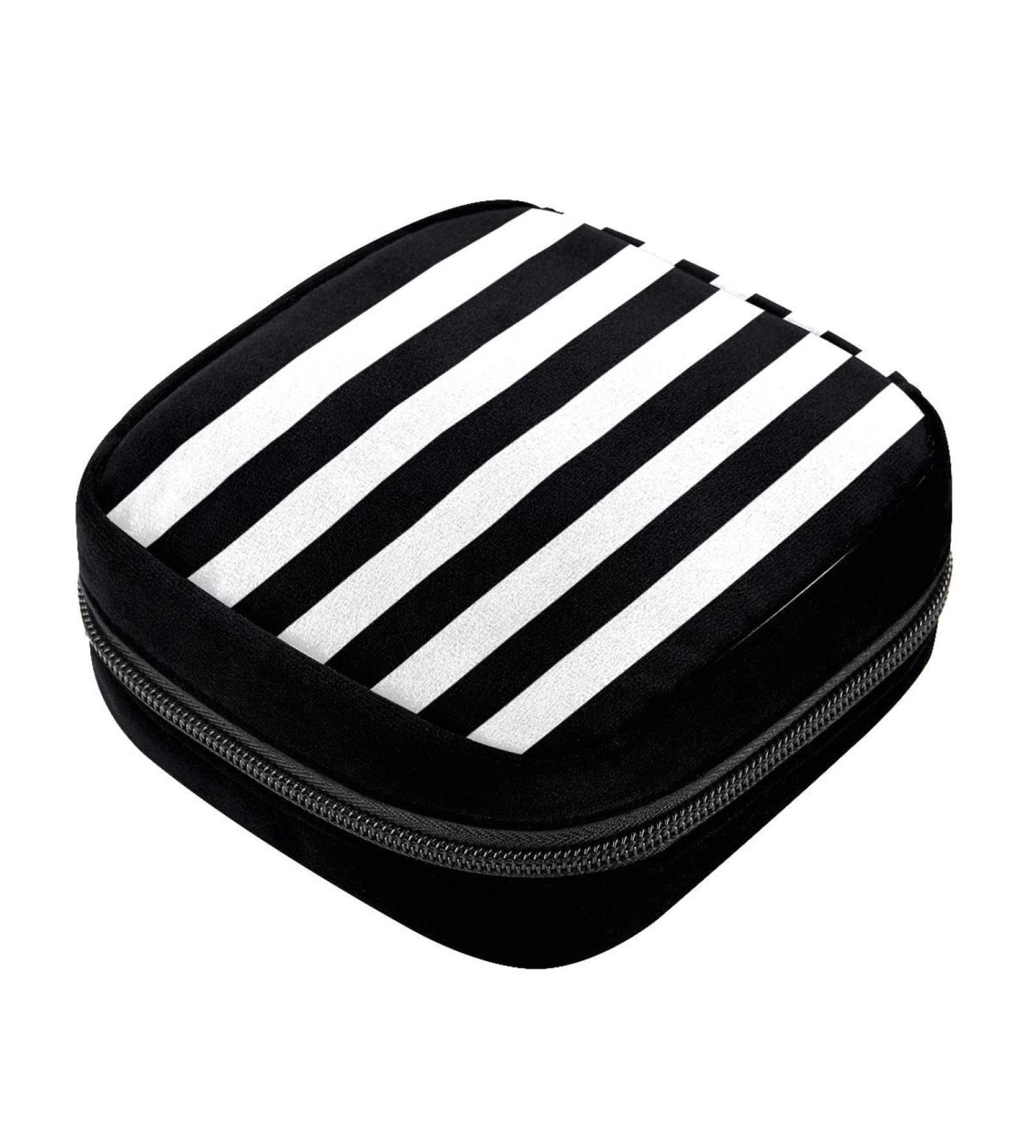 GIAPB Period Bag - Sanitary Napkin Storage & Makeup Pouch, Black & White Stripe Design - Buy Online on GoSupps.com