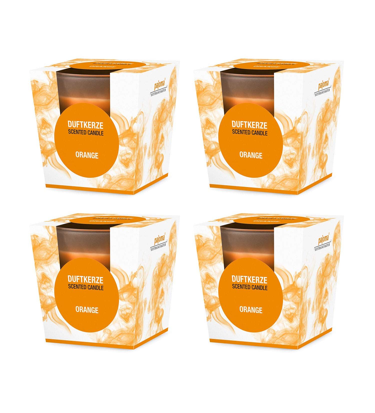 Pajoma fragrance candle 4er set orange - in satin glass |4x 120g of wax weight burning time: 25 hours in a noble gift packaging |Premium quality orange 4