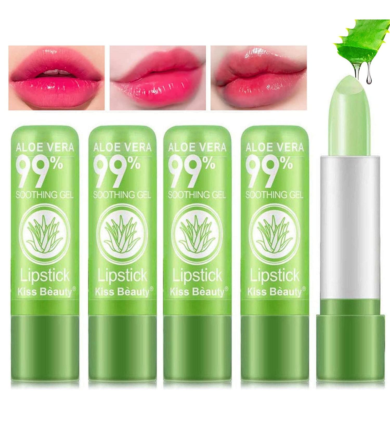 5 Pack Aloe Vera Color Changing Lipstick - Long Lasting Moisturizing Green to Pink Lip Gloss Set - Buy Online on GoSupps.com