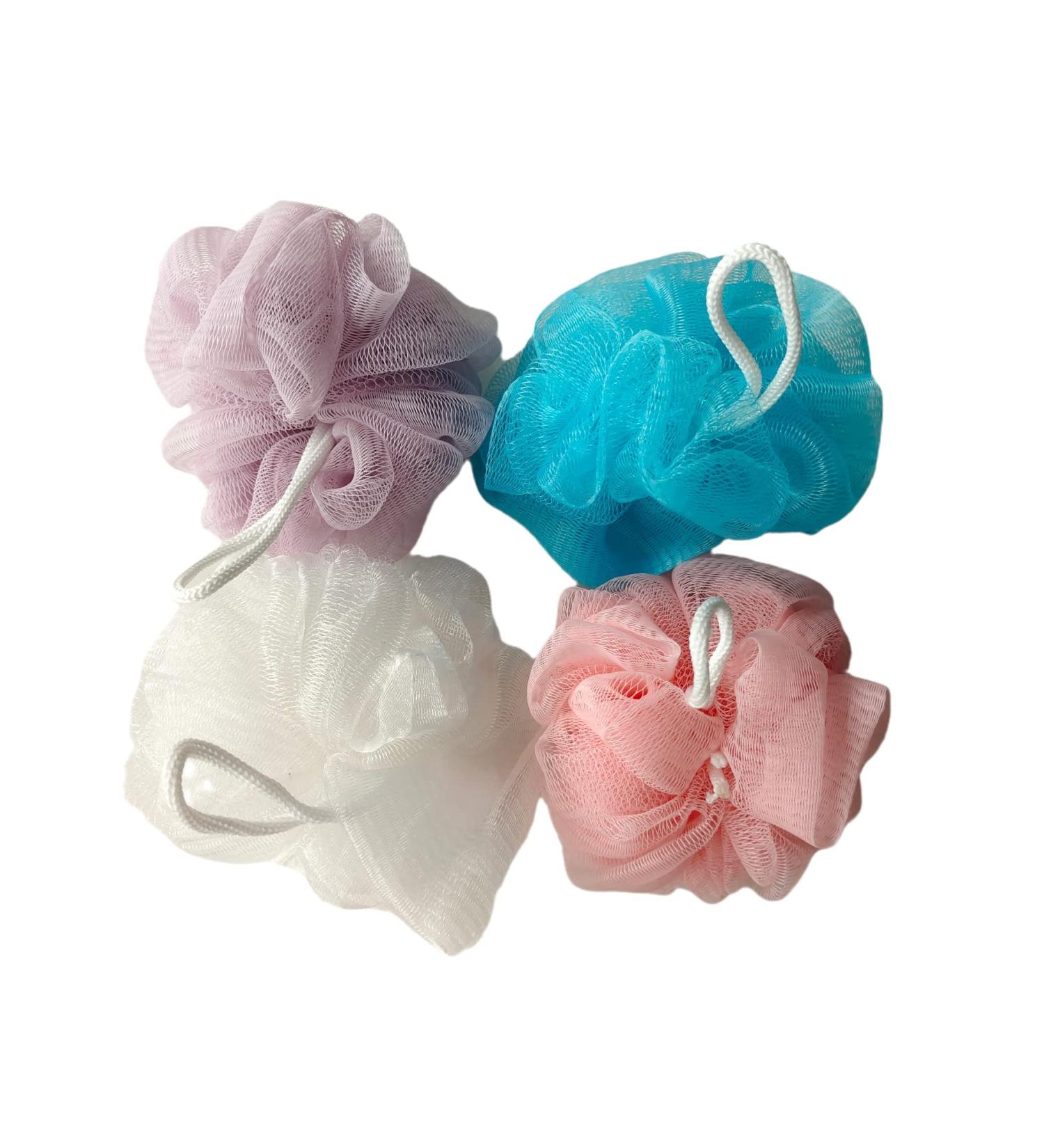 Colorful Mesh Loofah Sponges 4-Pack for Kids | Reusable Shower Poufs & Bath Balls - Buy Online on GoSupps.com