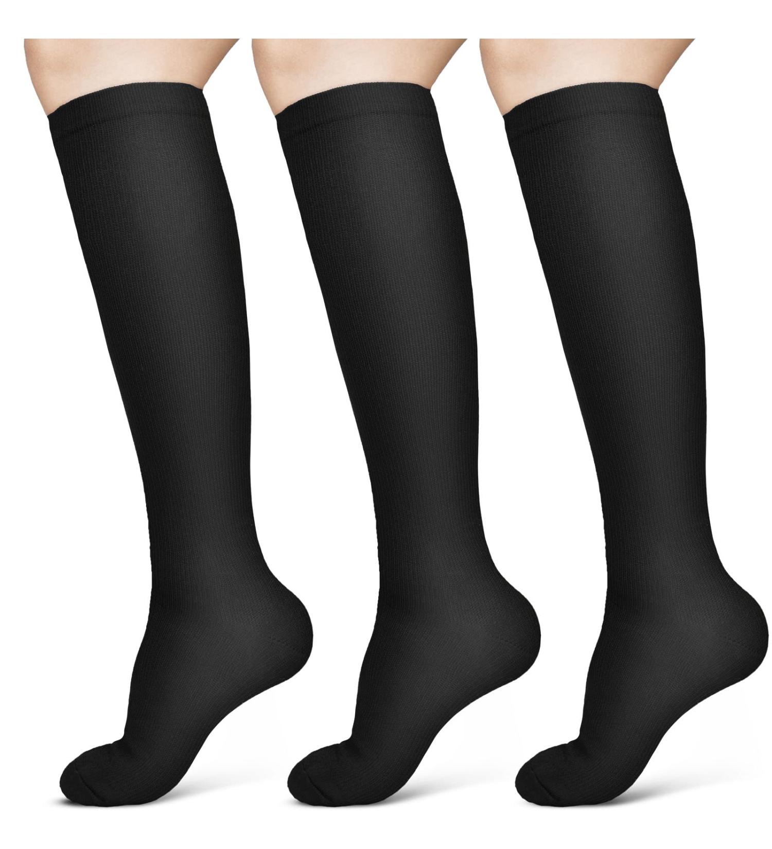 ACWOO Compression Socks L-XL Black-3 Pairs for Women & Men - Non-Slip Breathable Support Socks for Sports, Flight, Maternity, Nurses - Buy Online on GoSupps.com