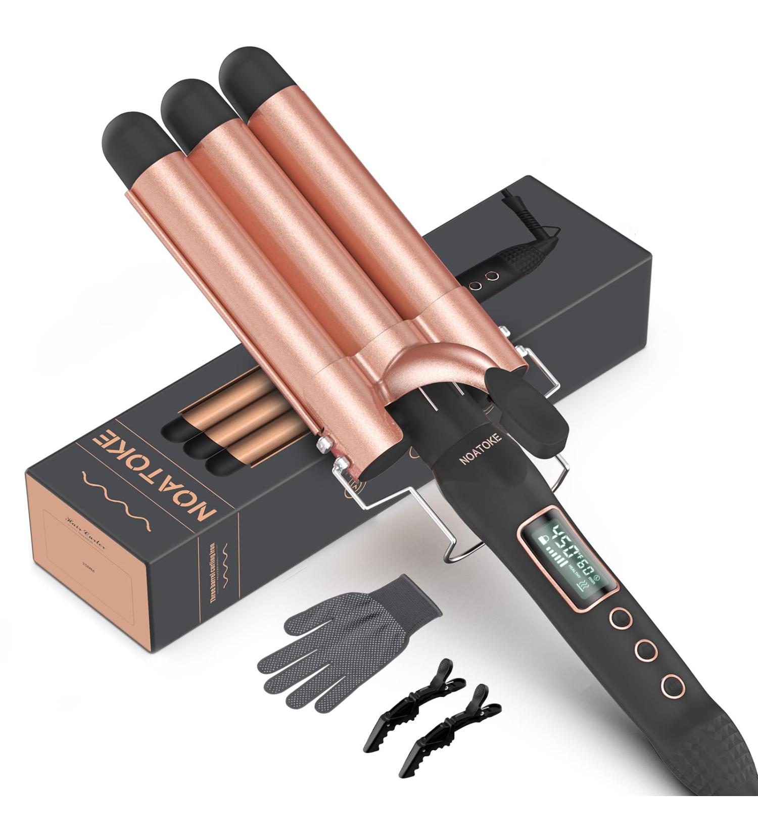 NOATOKE 3 Barrel Curling Iron 1inch Crimper Hair Tool with 16 Smart Digital LCD Temp Sets Fast Heating Dual Voltage Auto Shut-Off and Anti-Scald Tip for All Hair Types Long Lasting Curls - Buy Online on GoSupps.com