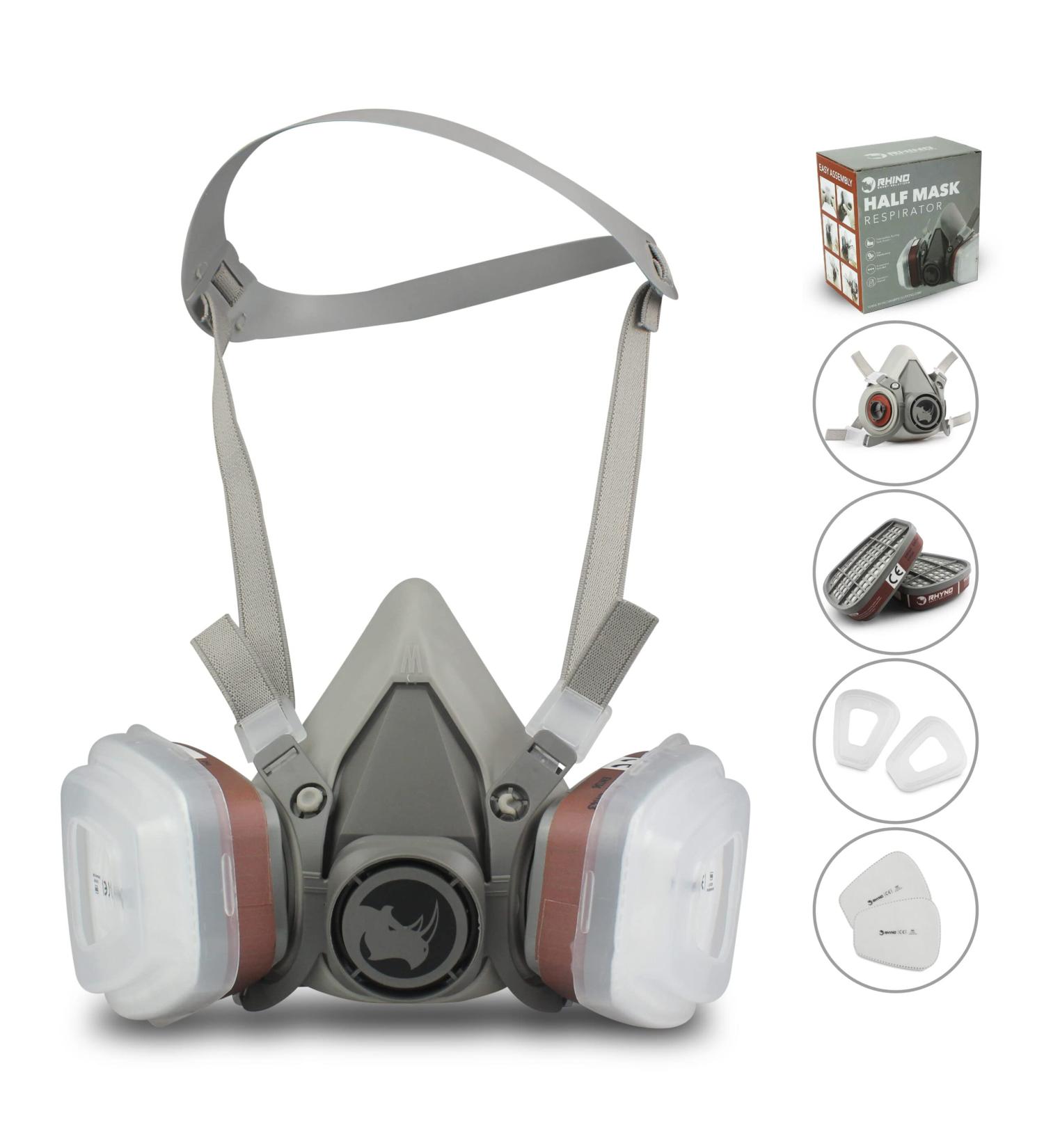 RHINO Face Cover with Filters for Painting, Dust, Chemicals, Pollen - Machine Polishing Mask - Buy Online on GoSupps.com