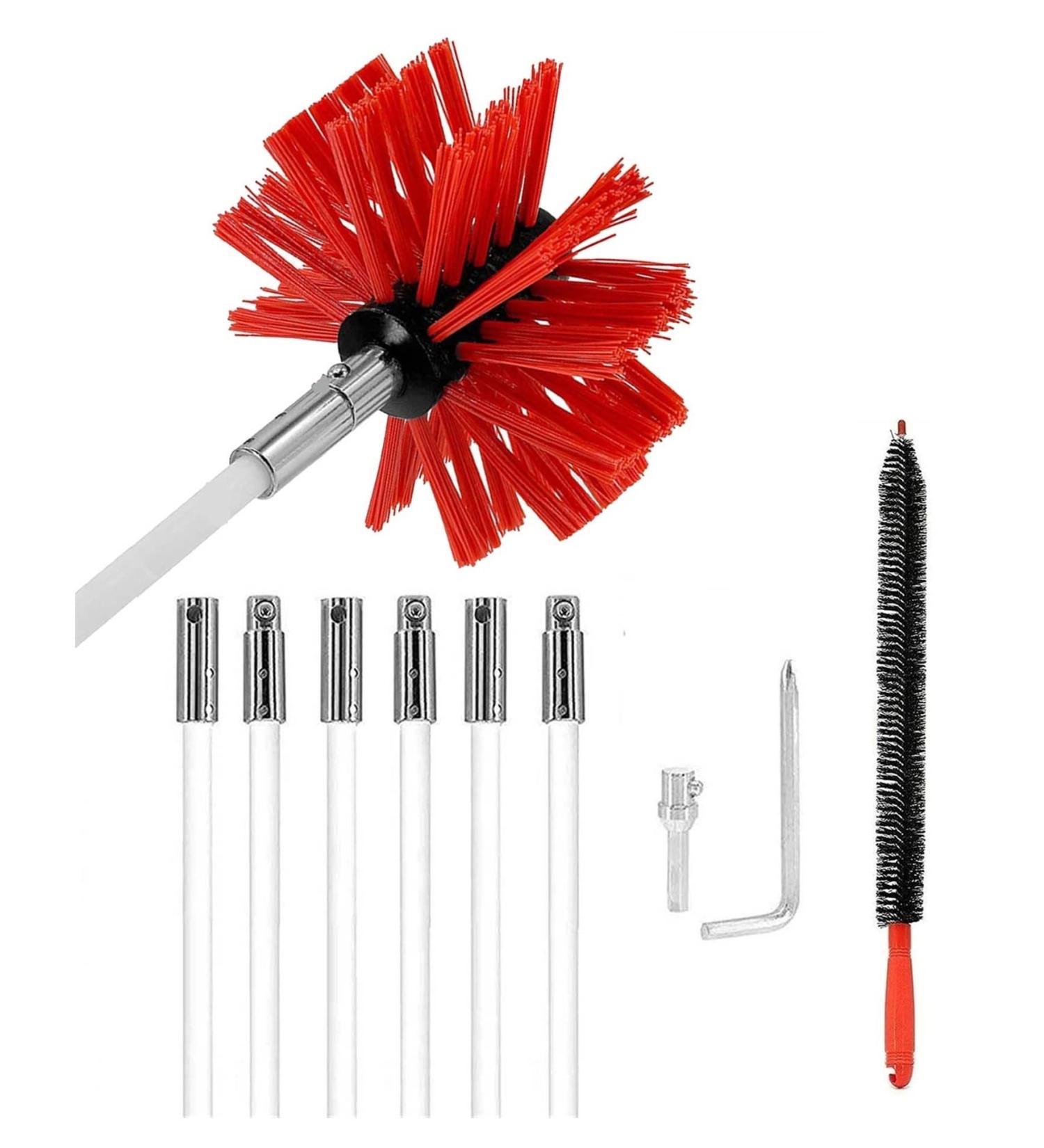 Chimney Flue Cleaning Rod & Brush Set | Dry Duct Cleaning Kit | Lint Remover (6 Rods 410mm) - International Shipping - Buy Online on GoSupps.com