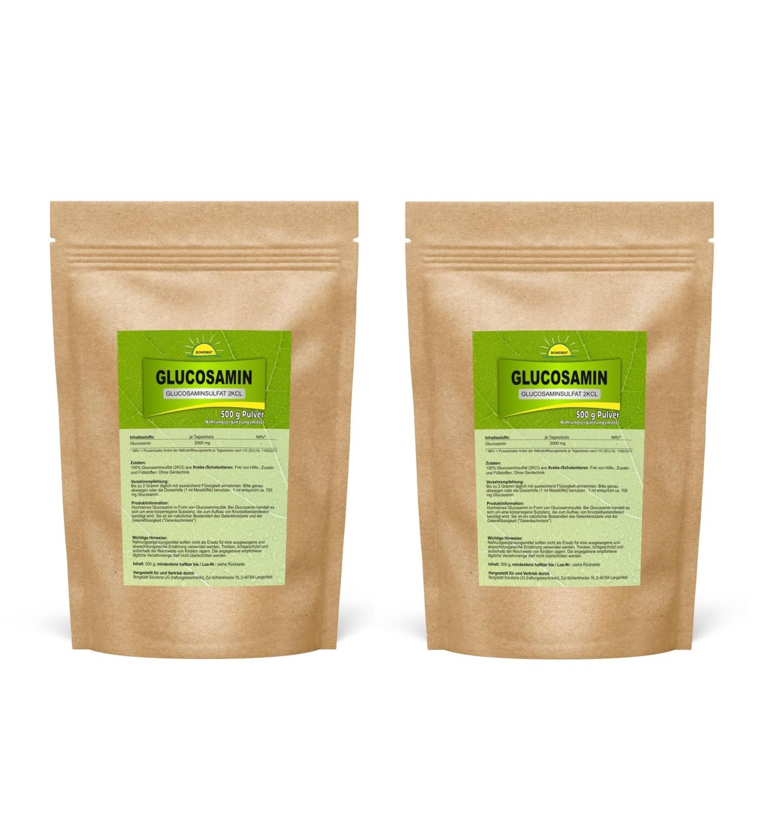 Bonemis Glucosamine Powder 1 kg - Premium Quality Additive-Free (2x500g) - Boost Joint Health & Mobility - Buy Online on GoSupps.com