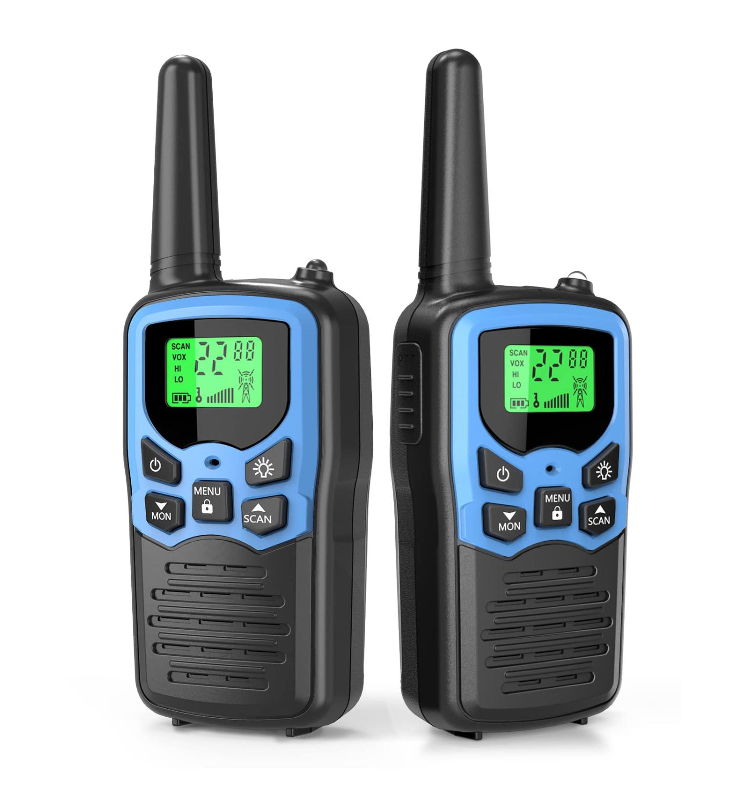 MOICO Long Range Walkie Talkies for Adults - 2 Pack Blue Two-Way Radios for Field Survival, Camping, Hiking - 22 Channels FRS VOX Scan LCD Display with LED Flashlight - Buy Online on GoSupps.com