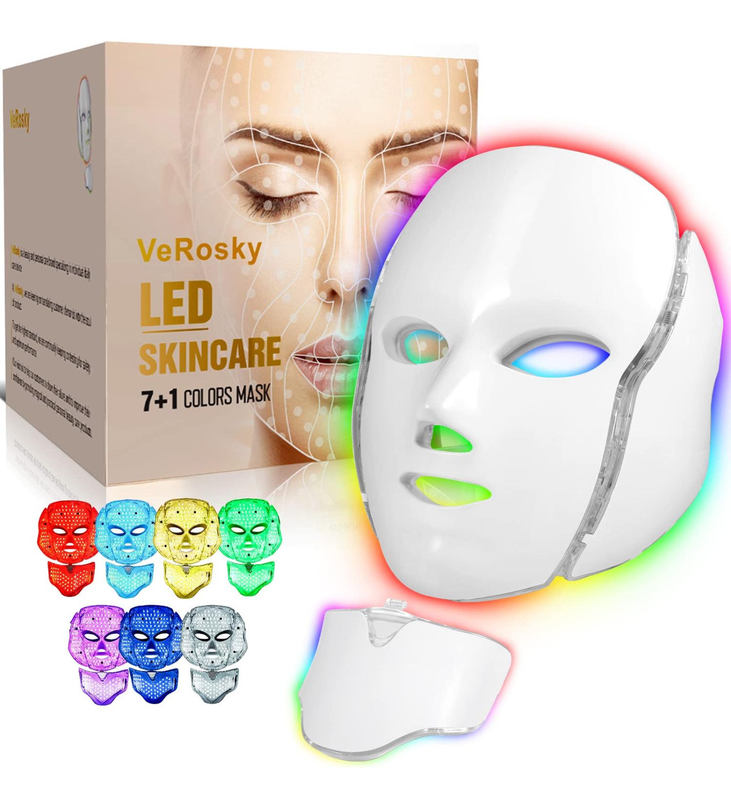 VeRosky LED Face Mask Light Therapy - 7 Color Photon Blue & Red Light Skin Rejuvenation Mask for Face and Neck - Buy Online on GoSupps.com
