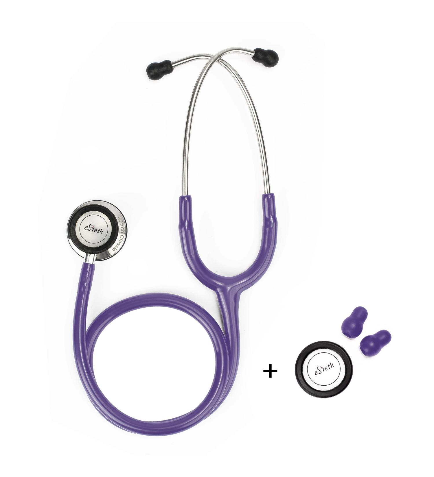 eSteth Classic Stethoscope Lightweight Sensitive Chest Piece for Heart & Lung Sounds - Flexible Tubing Extra Ear Tips Non-Chill Ring - 32" Purple - International Shipping Available - Buy Online on GoSupps.com
