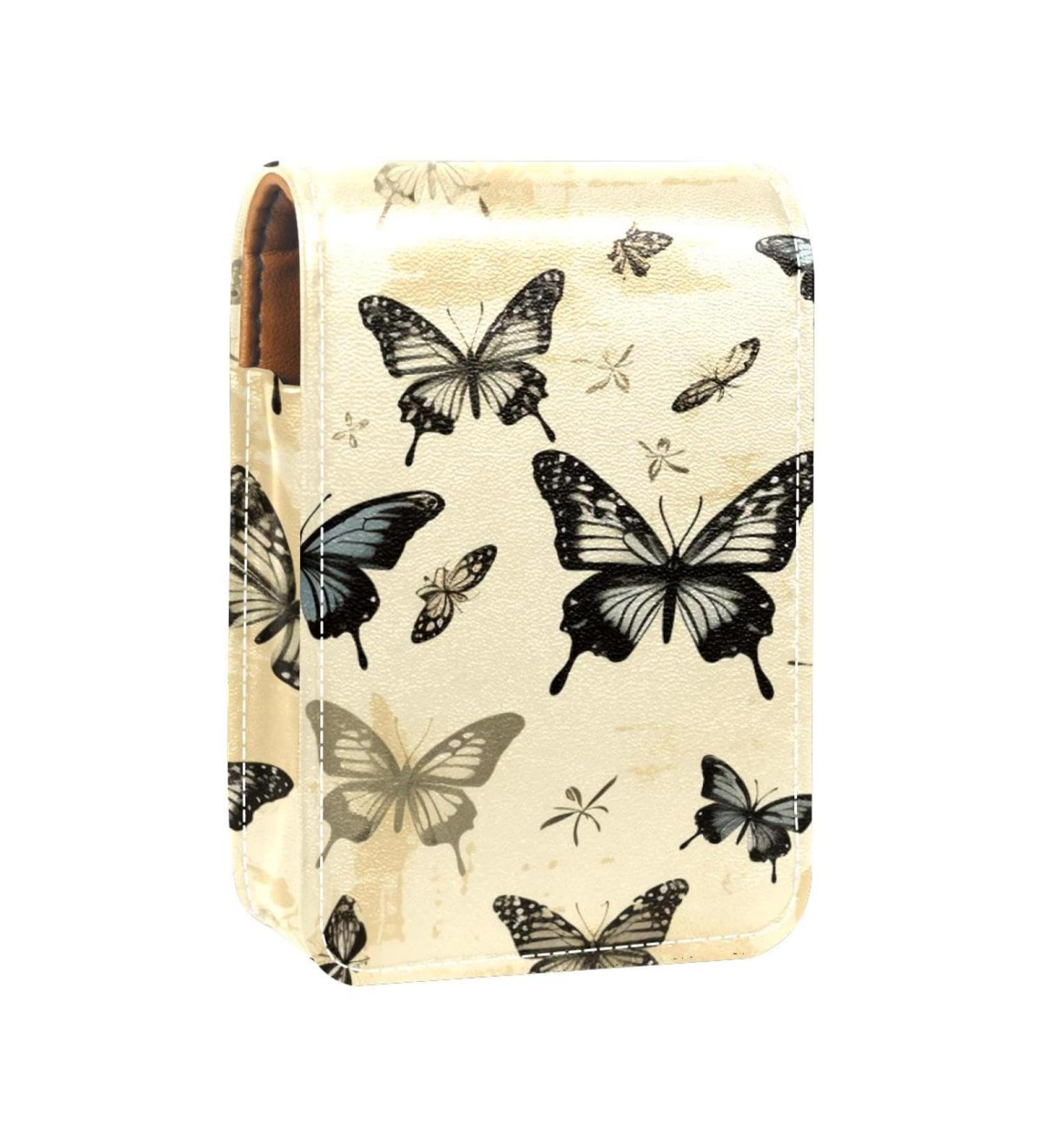 Travel Lipstick Organizer Case - Vintage Butterflies Makeup Bag with Mirror | Portable Beauty Essentials - Buy Online on GoSupps.com