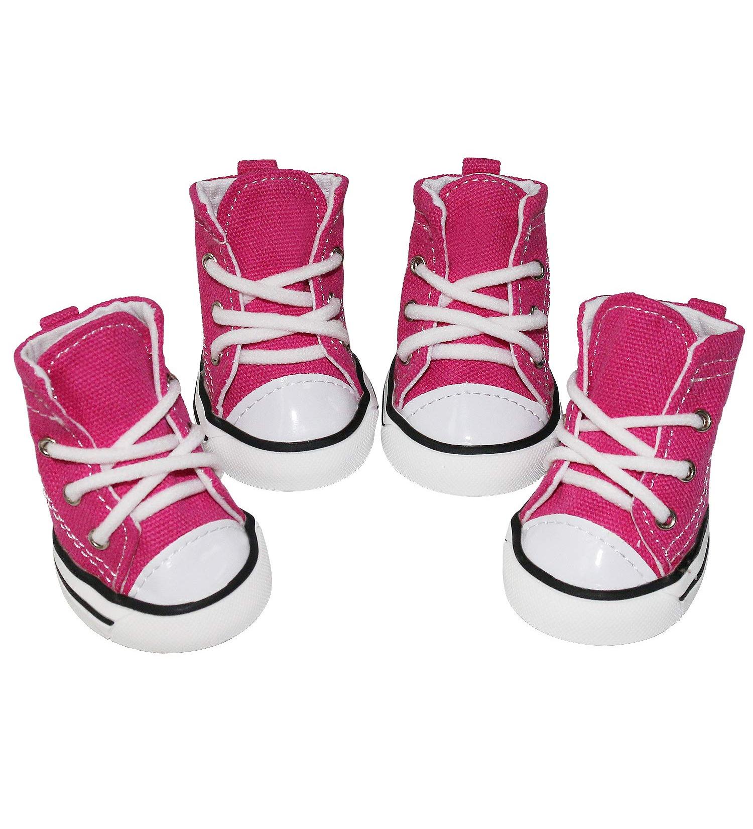 BESUNTEK Pet Dog Canvas Sport Shoes | Non Slip Puppy Sneaker Boots for Outdoor Walking | 4pcs, Pink - Buy Online on GoSupps.com