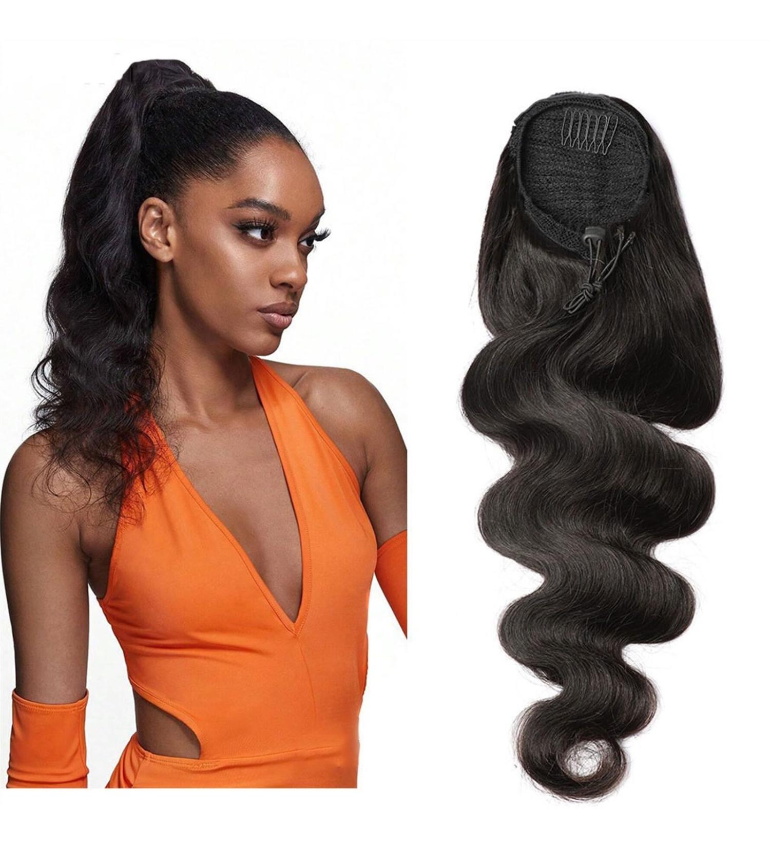Ponytail Extensions Natural Black Clip in Drawstring Ponytail Hair Extensions Body Wave Human Hair Ponytail Extensions for Women 8-26 inch for Women(24inch 130g) - Buy Online on GoSupps.com