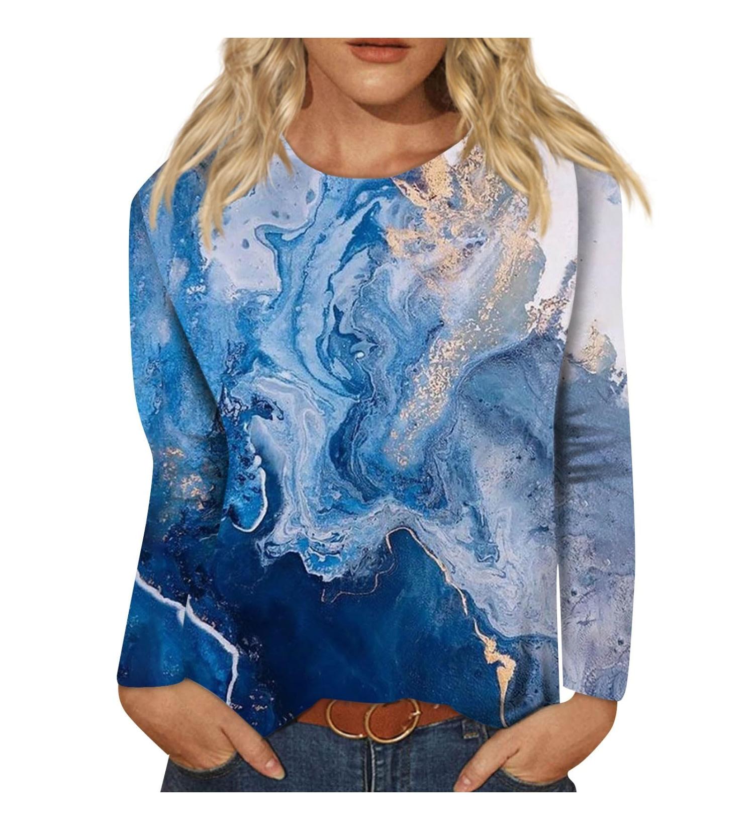 Odjoy Women's Long-Sleeved Christmas Shirt | Graphic Sweater Tunic Tops & Casual Blouse in Dark Blue - Buy Online on GoSupps.com