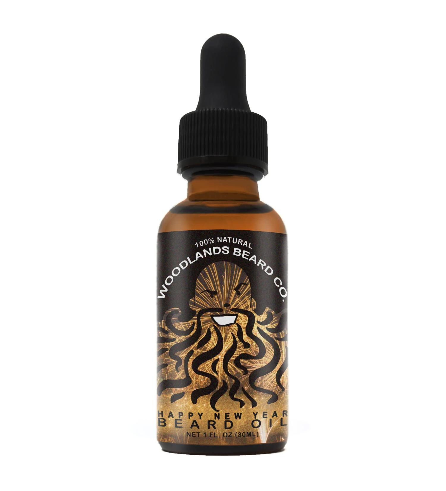 Happy New Year Beard Oil - Patchouli Vanilla Sweet Orange & Frankincense (1 oz) - No Glitter Perfect Holiday Gift - Buy Online on GoSupps.com