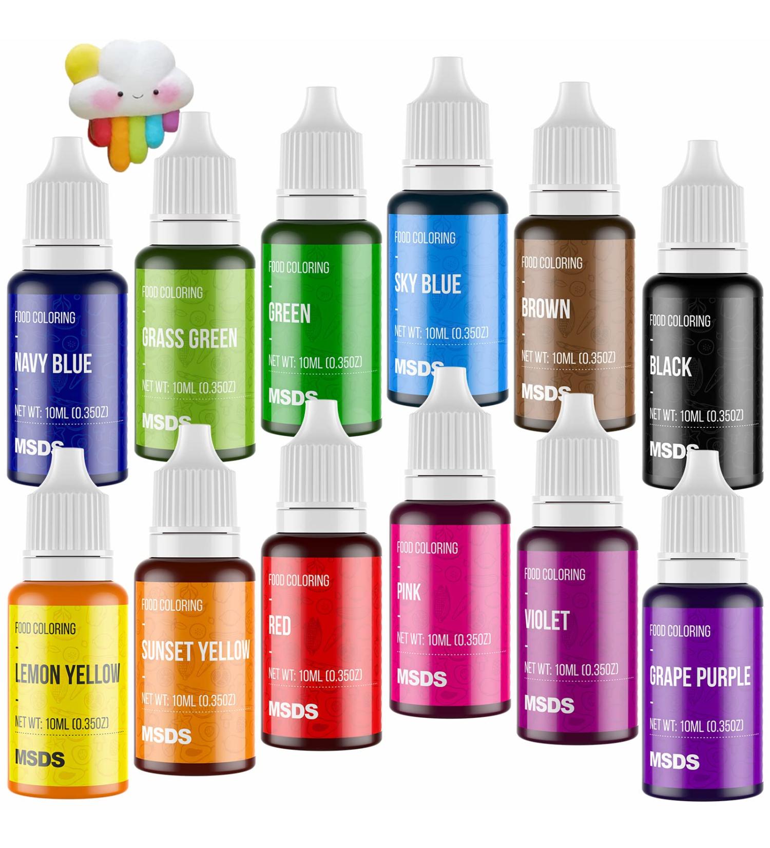 12 Color Cake Food Coloring Set - Nomeca Vibrant Food Grade Liquid Dye for Baking, Icing, Easter Eggs - 10ml Bottles - Buy Online on GoSupps.com