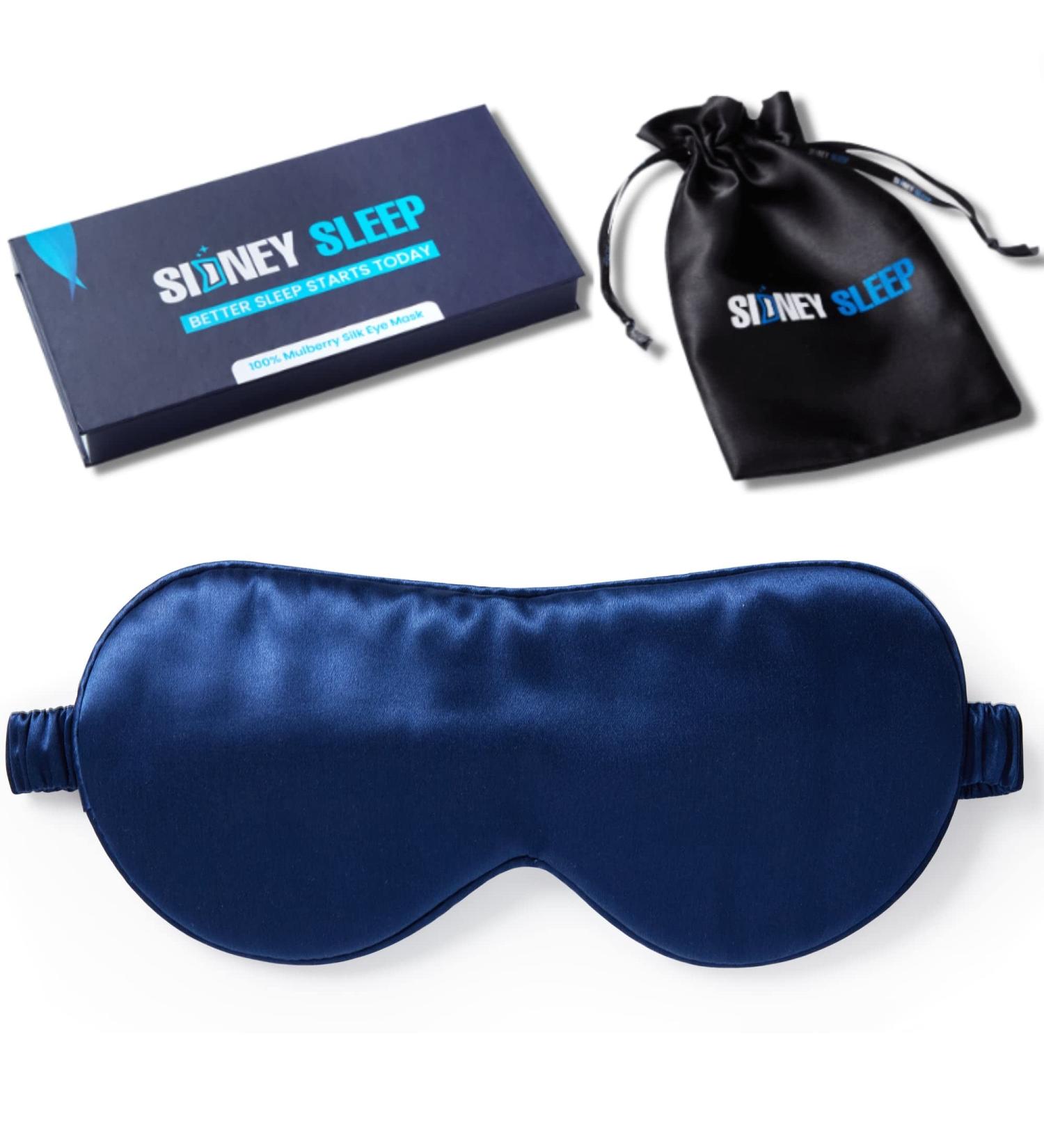 Sidney Sleep Silk Eye Mask - 100% Mulberry Silk for Women and Men - Ultra Soft, Breathable Sleep Mask with Travel Bag (Navy) - Buy Online on GoSupps.com