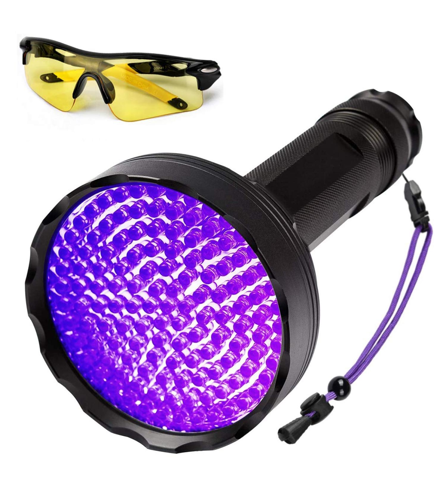 128 LEDs UV Flashlight with Protective Glasses - 395nm UV Light for Detecting Scorpions Pet Urine & Counterfeit Money - Buy Online on GoSupps.com