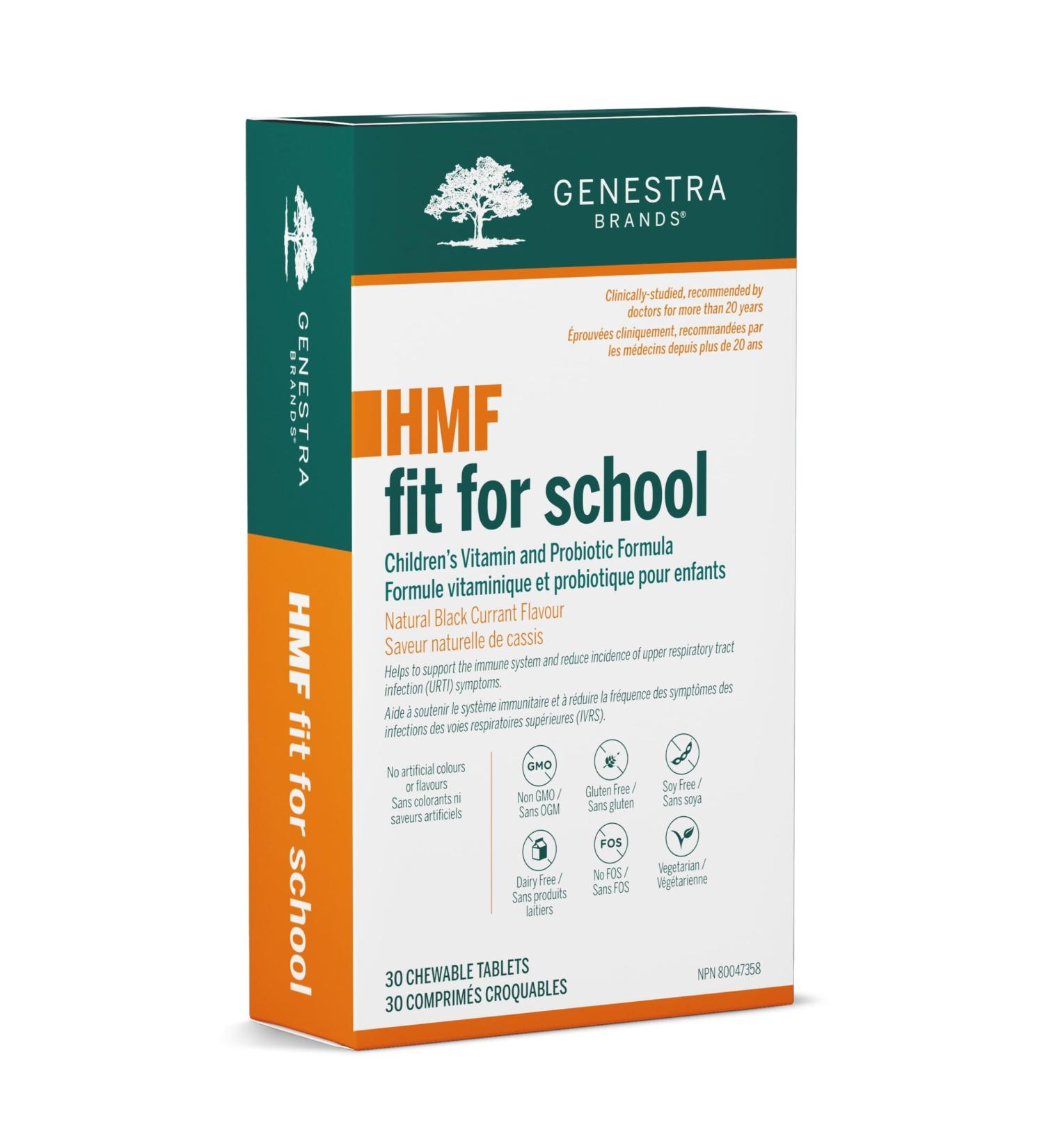 Genestra Brands - HMF Fit for School - Probiotic Formula - Supports Childrens' Gastrointestinal and Upper Respiratory Health - 30 Chewable Tablets - Natural Blackcurrant Flavour - Buy Online on GoSupps.com
