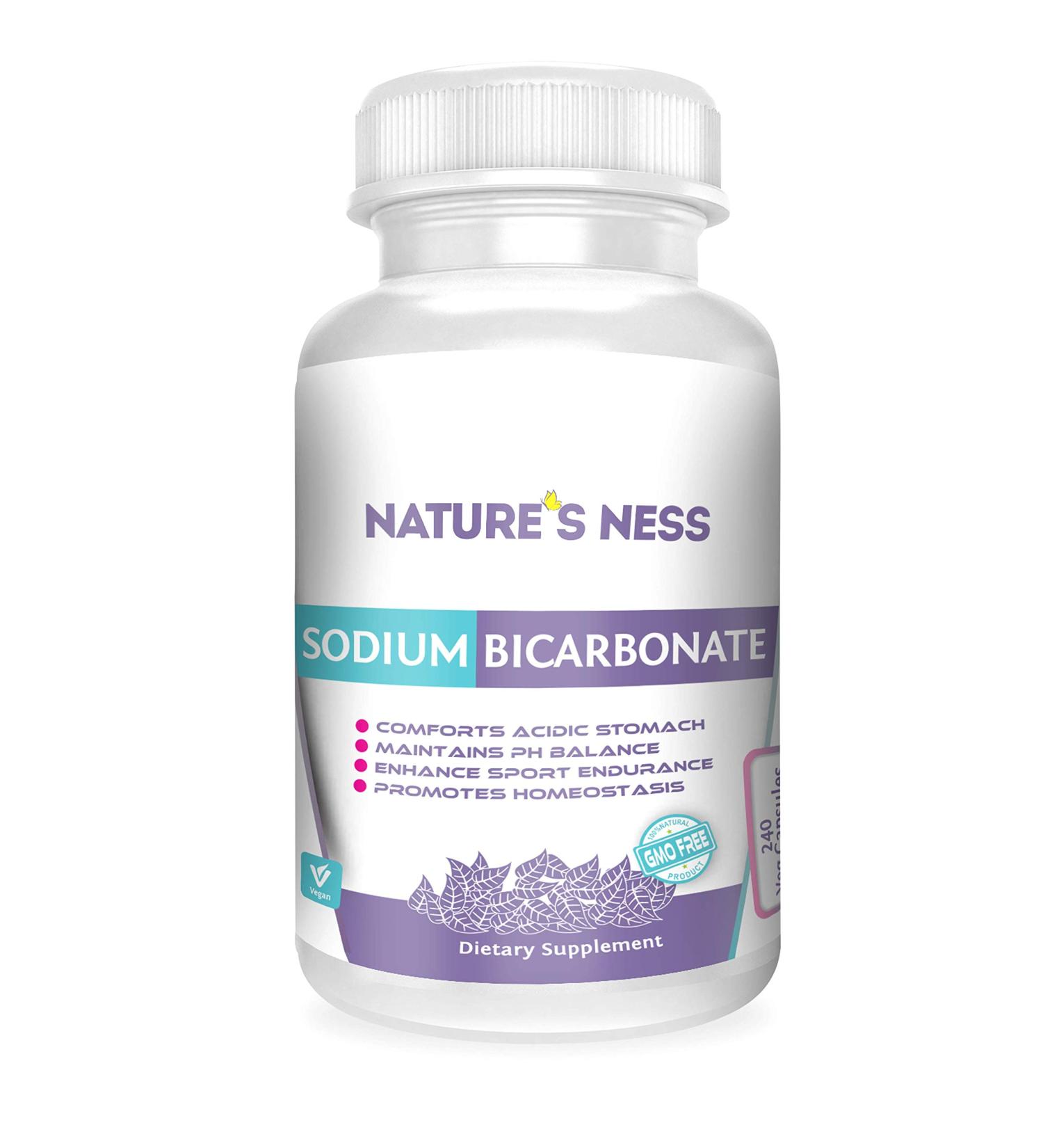 Natures Ness Sodium Bicarbonate Antacid 240 Veg Capsules - Relief for Acid Indigestion, Heartburn, Sour Stomach - Buy Online on GoSupps.com